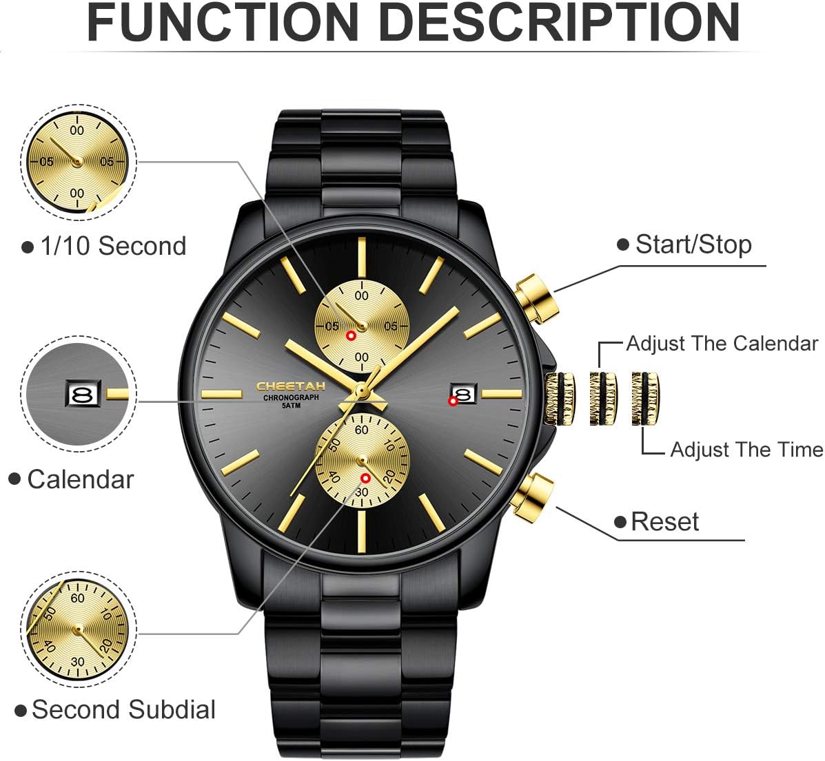 Detalle de Affute orologi da uomo in acciaio inox e metallo, stile casual impermeabile con cronografo al quarzo e datario