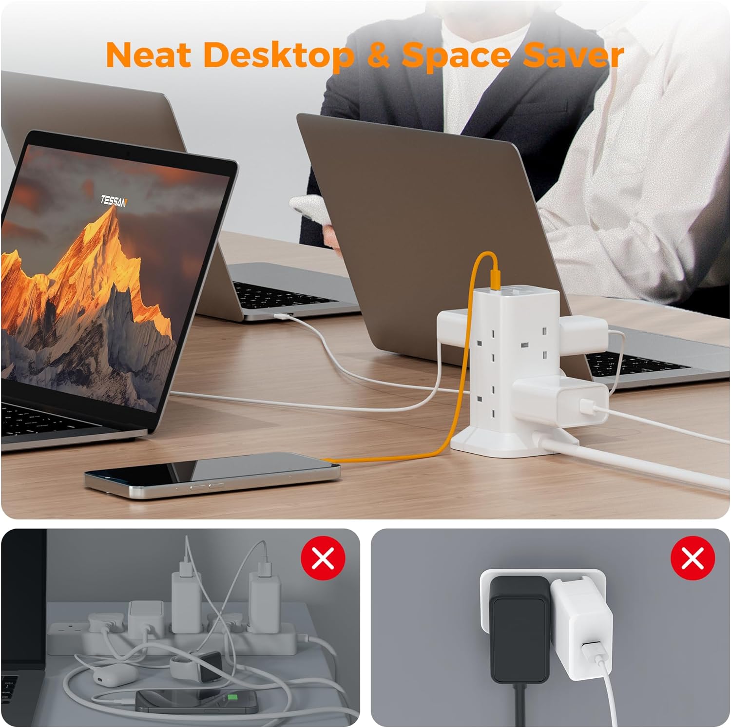 Thumbnail 3 de Tower Extension Lead 5M with USB C Slots 8 Way Surge Protector
