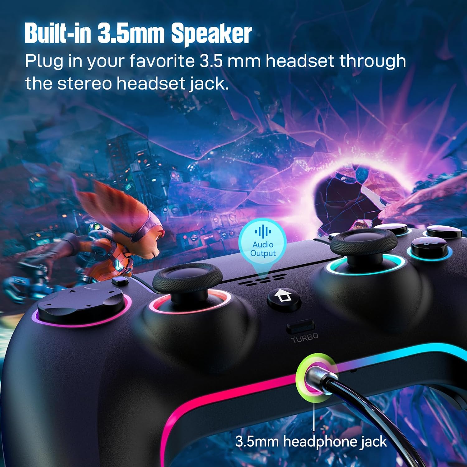 Detalle de Controller wireless JORREP per PS5/Pro/Steam Deck/PC/MAC/iOS con illuminazione RGB e doppia vibrazione