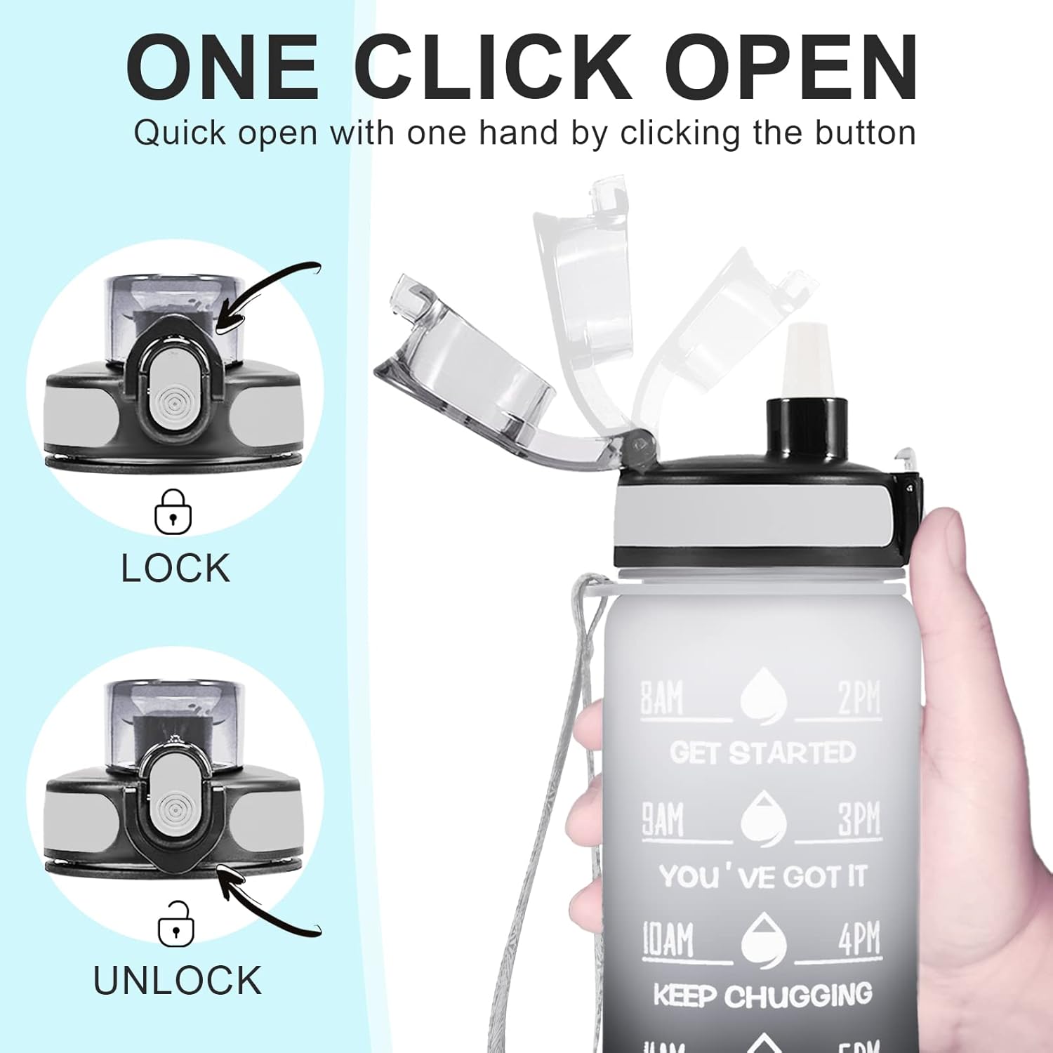 Detalle 2 de Enerbone Water Bottle motivational straw 24oz 🚰