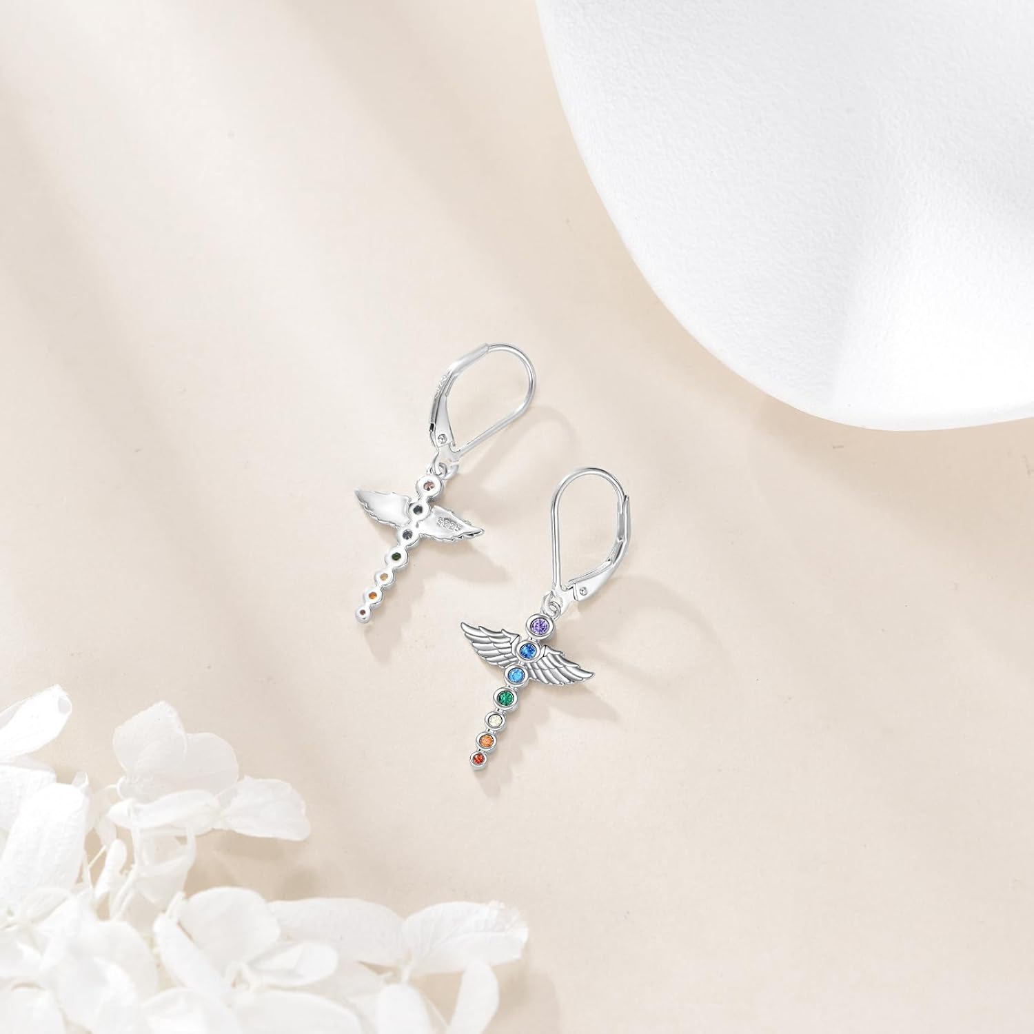 Thumbnail 2 de Lotus Engel Ohrringe aus 925 Sterling Silber – 7 Chakra Tropfen für Damen
