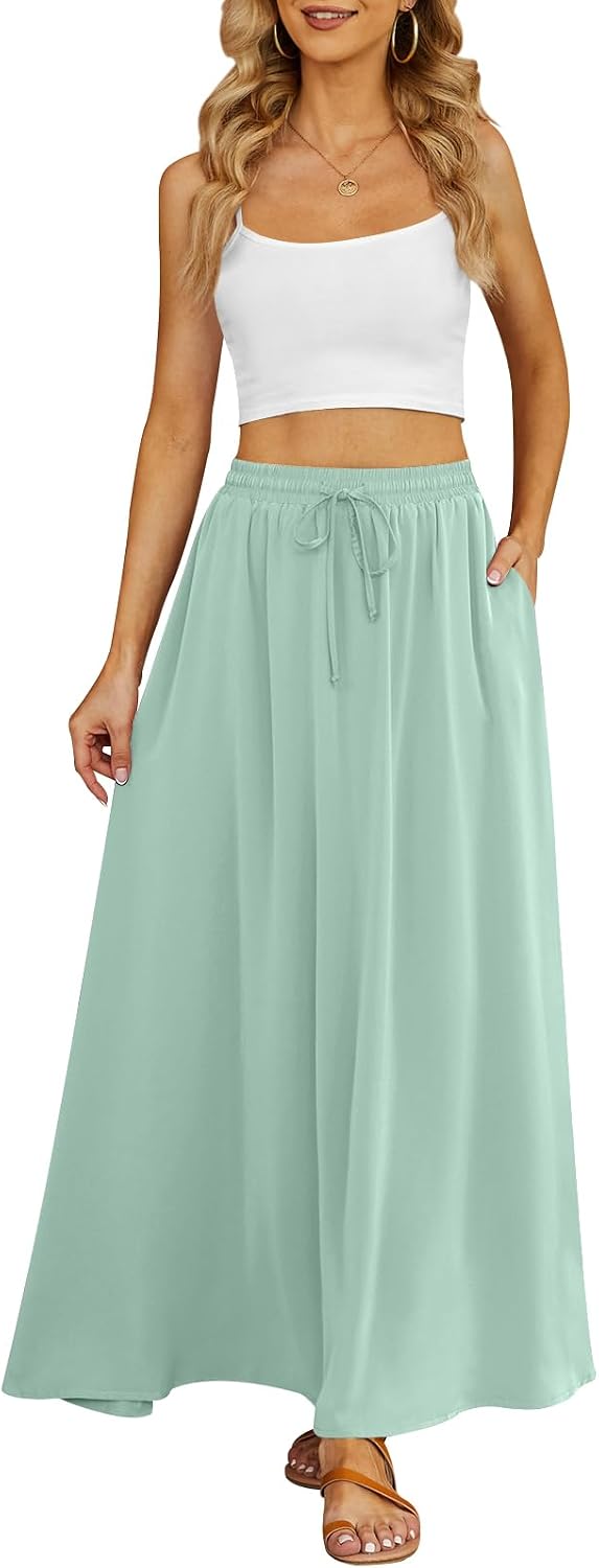 Detalle de Yincro Women's Flowy Maxi Skirt with Pleats, High Waist and Pockets