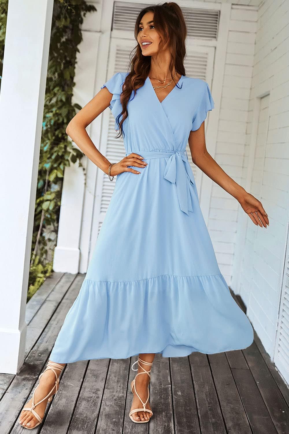 Detalle 2 de PRETTYGARDEN Women's Summer Floral Boho Maxi Dress with Wrap V-Neck