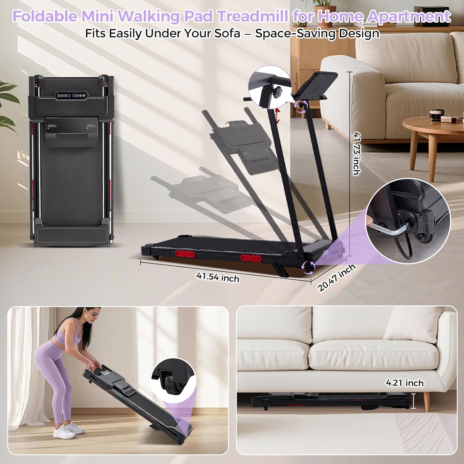Thumbnail 6 de SUOUER 380TM-JKZ Compact Walking Pad Treadmill with Handlebar, Incline and LED Display