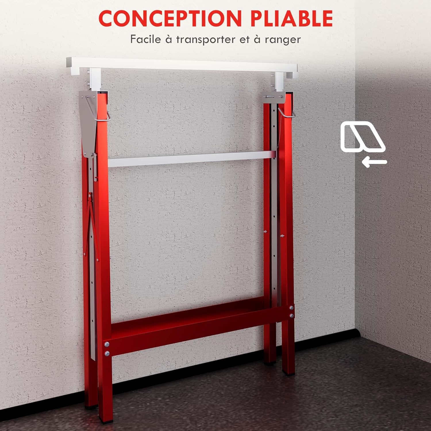 Thumbnail 4 de HOMCOM Lot de 2 tréteaux Pliables télescopiques Hauteur réglable 80–130 cm Rouge