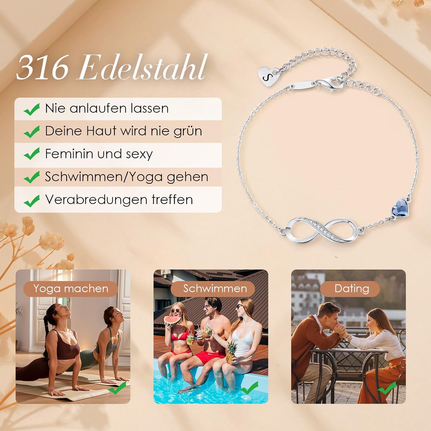 Detalle 2 de LOUISA SECRET Bracciale Donna Argento 925 Infinito Cuore con Zirconi – Regalo romantico