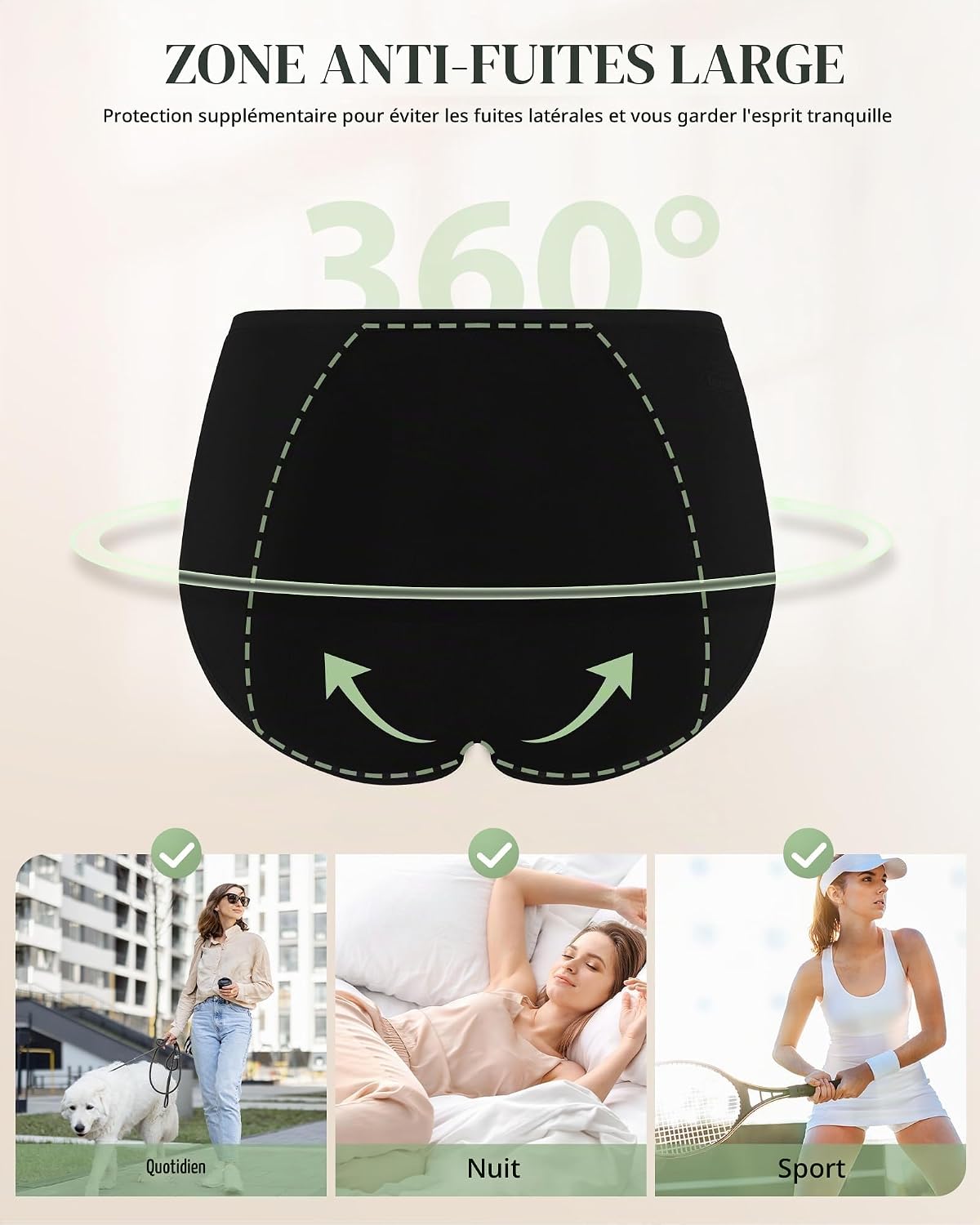 Detalle de TANSTC Culotte Menstruelle Absorbante – Culotte De Règles Lavables, Taille Haute, Flux Léger à Abondant