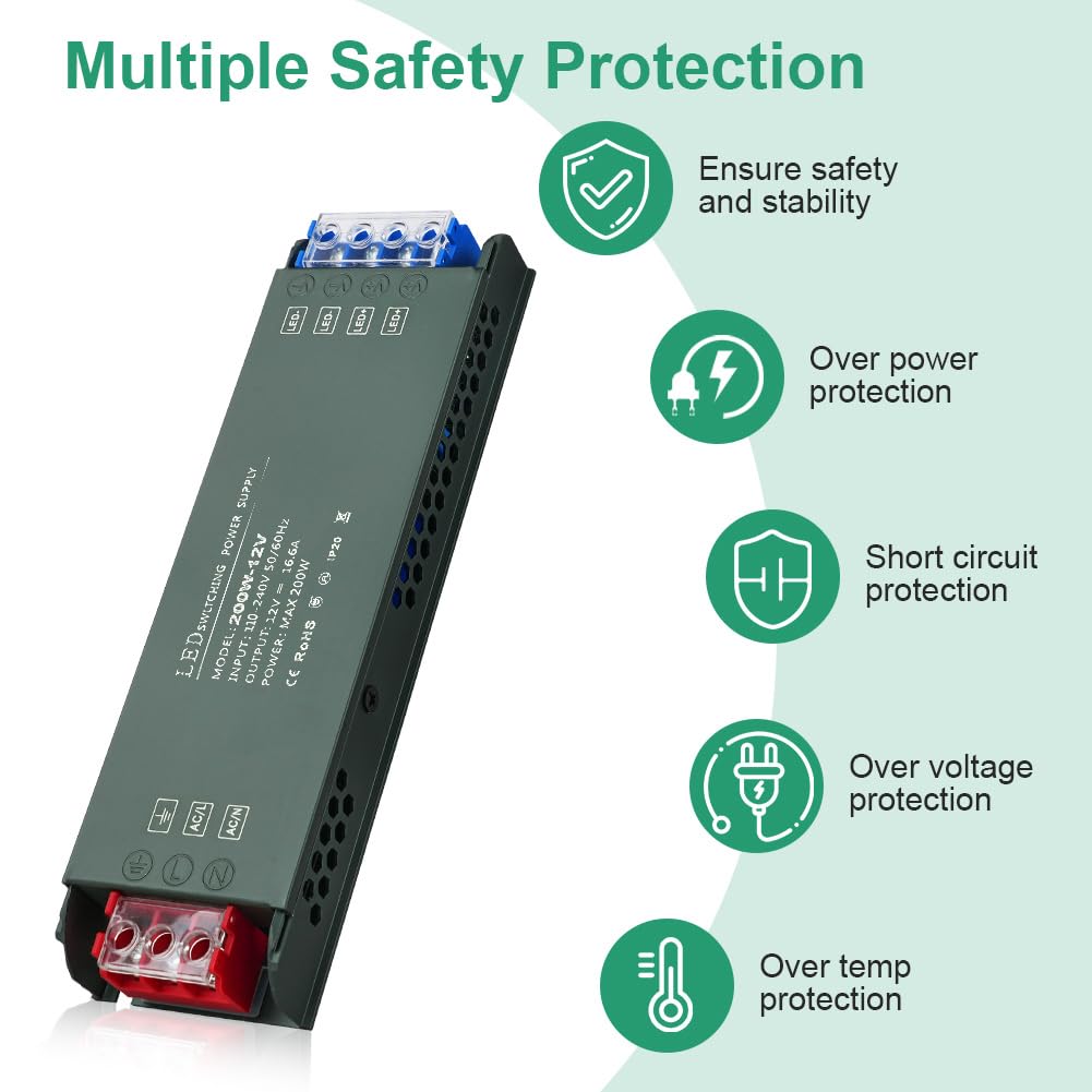 Thumbnail 4 de URAQT Trasformatore 220V→12V, alimentatore LED 200W ultra sottile (driver a tensione costante)