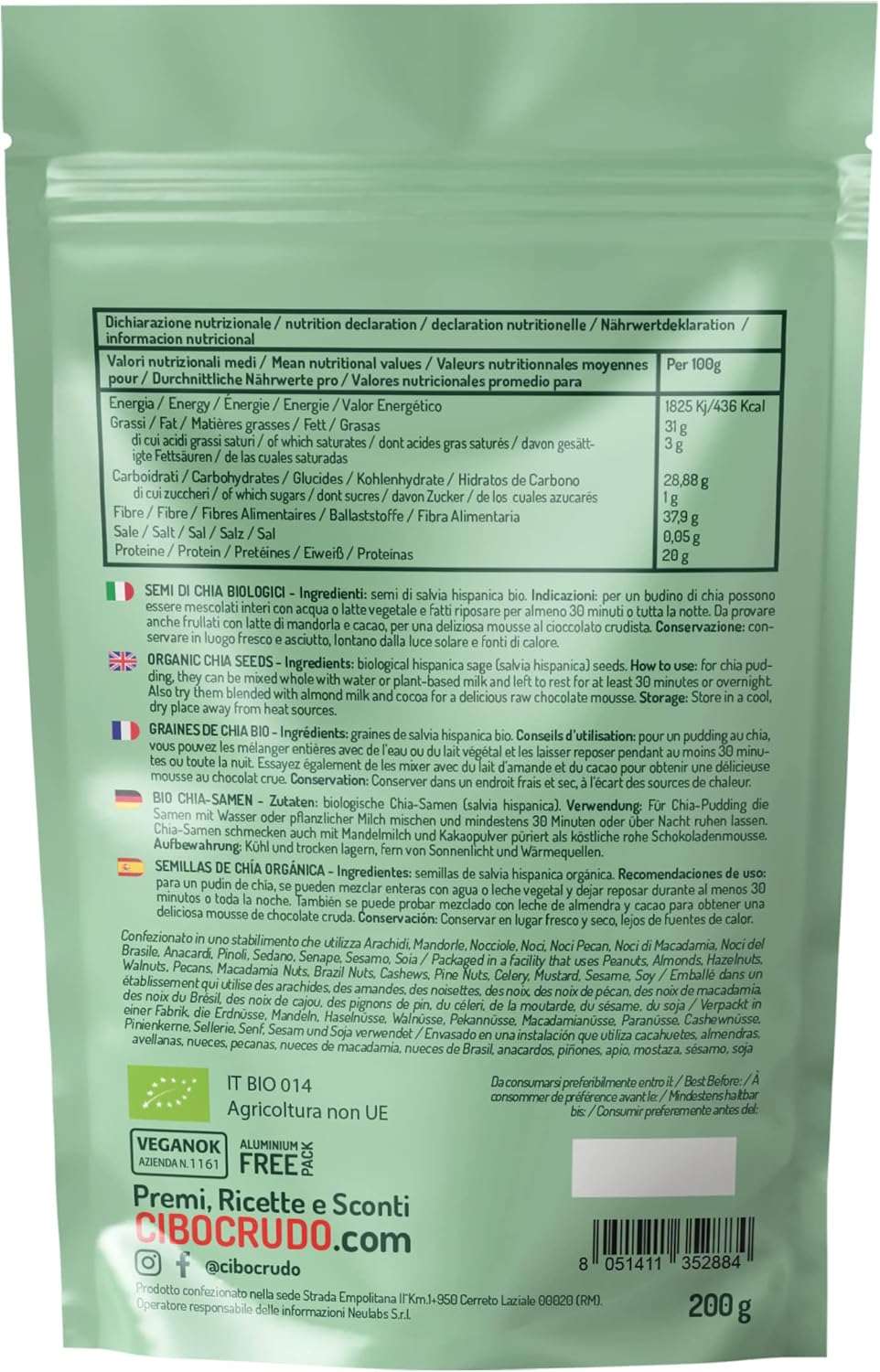 Detalle 2 de Semi di Chia Biologici 200 g – Fonte di Omega 3 e 6, Magnesio, Potassio e Calcio