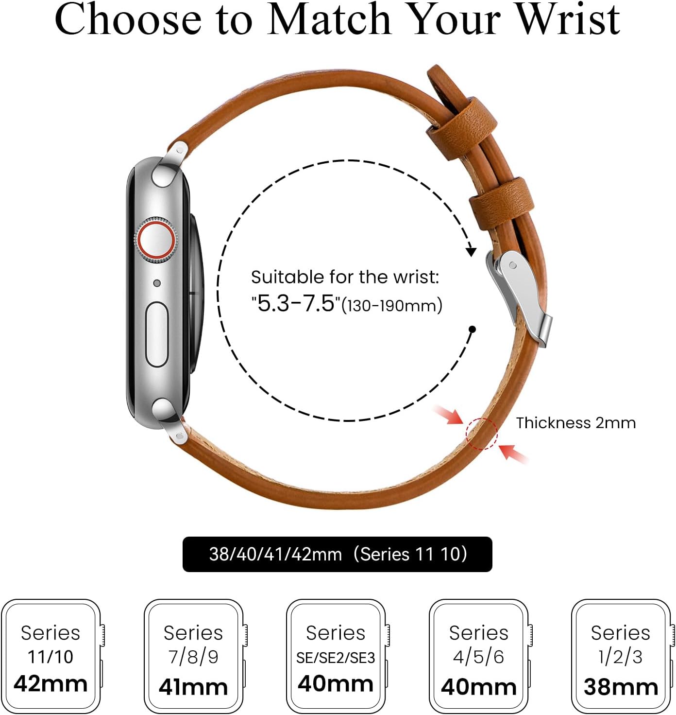 Thumbnail 1 de SUNFWR Leather Apple Watch Strap 38–41mm Brown & Silver