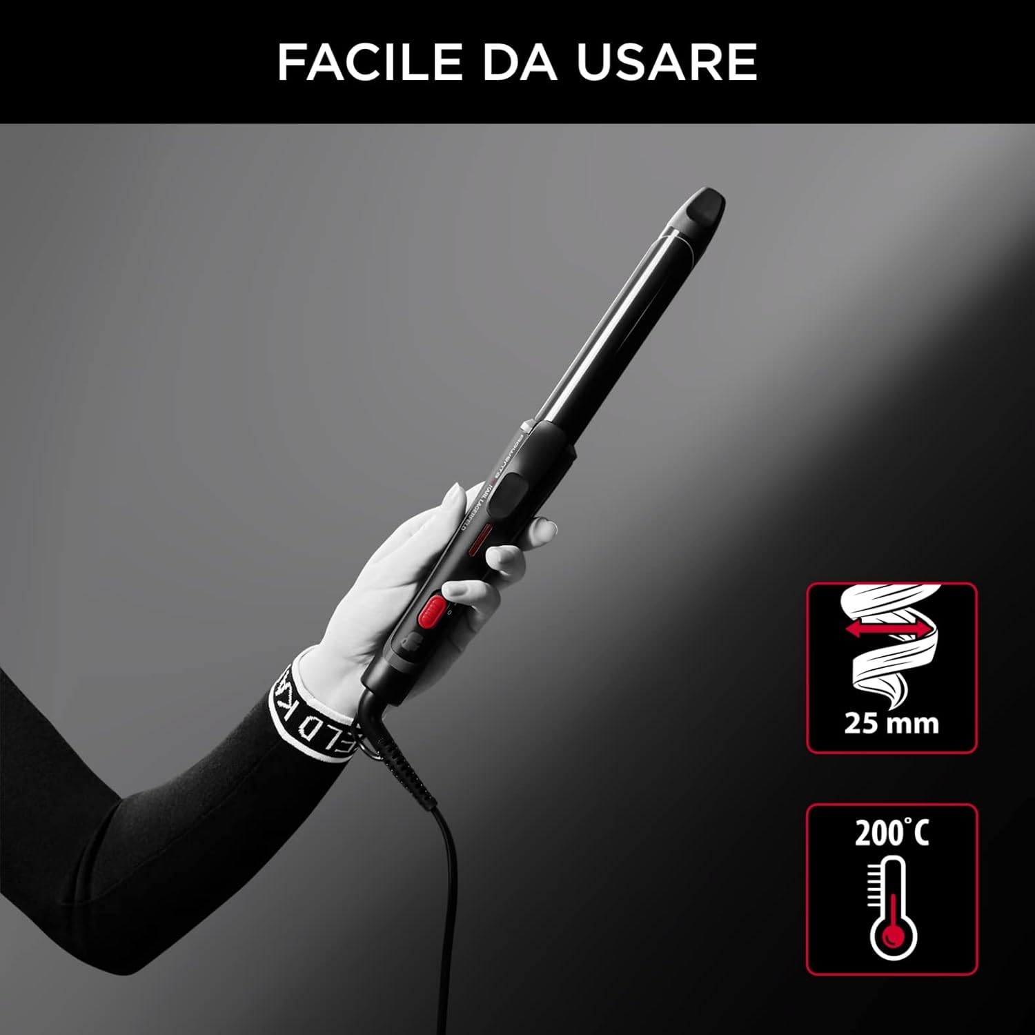 Detalle de Rowenta x Karl Lagerfeld CF321L ferro arricciacapelli 25 mm con rivestimento Cheratina & Onde Ricci Naturali, 200°C