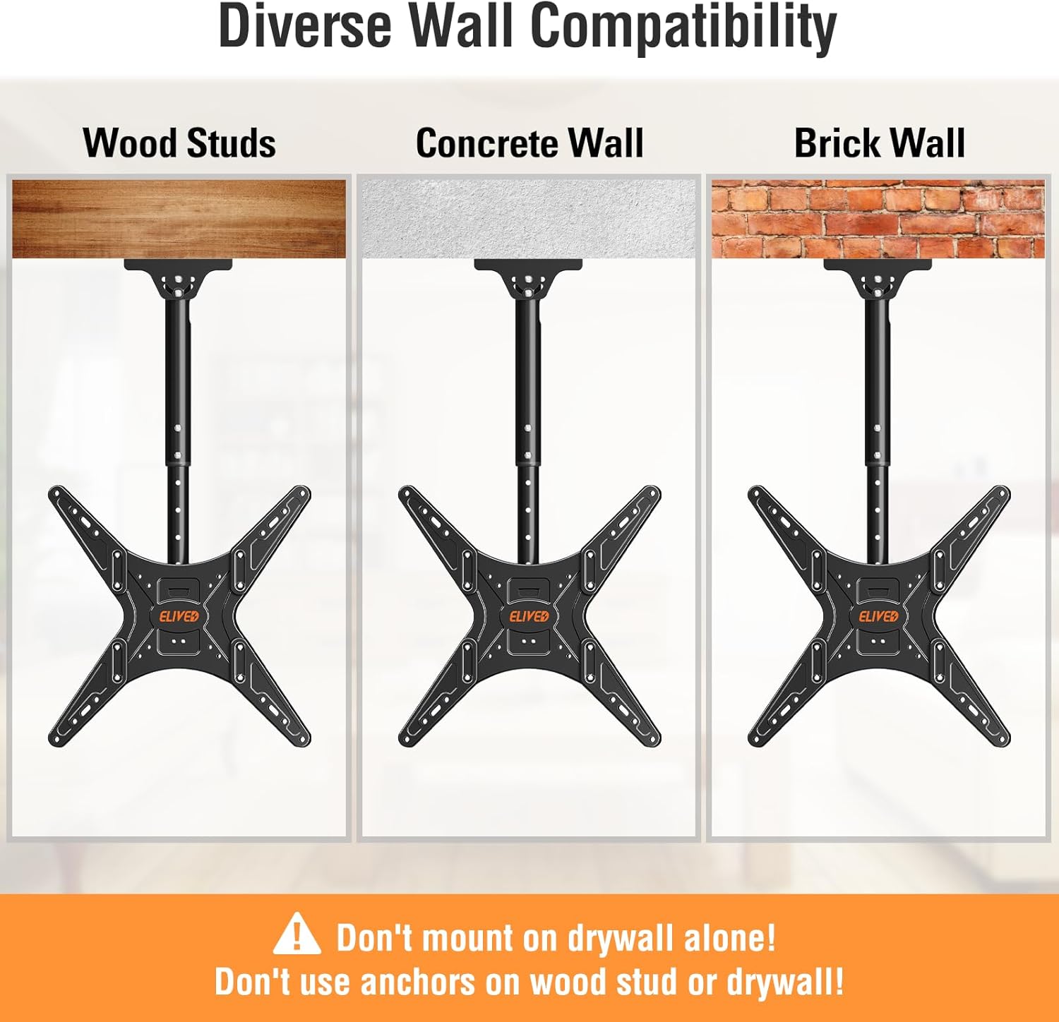 Thumbnail 6 de ELIVED Outdoor Ceiling TV Mount for 26–65 Inch TVs: Weatherproof, 360° Swivel, and Height Adjustable