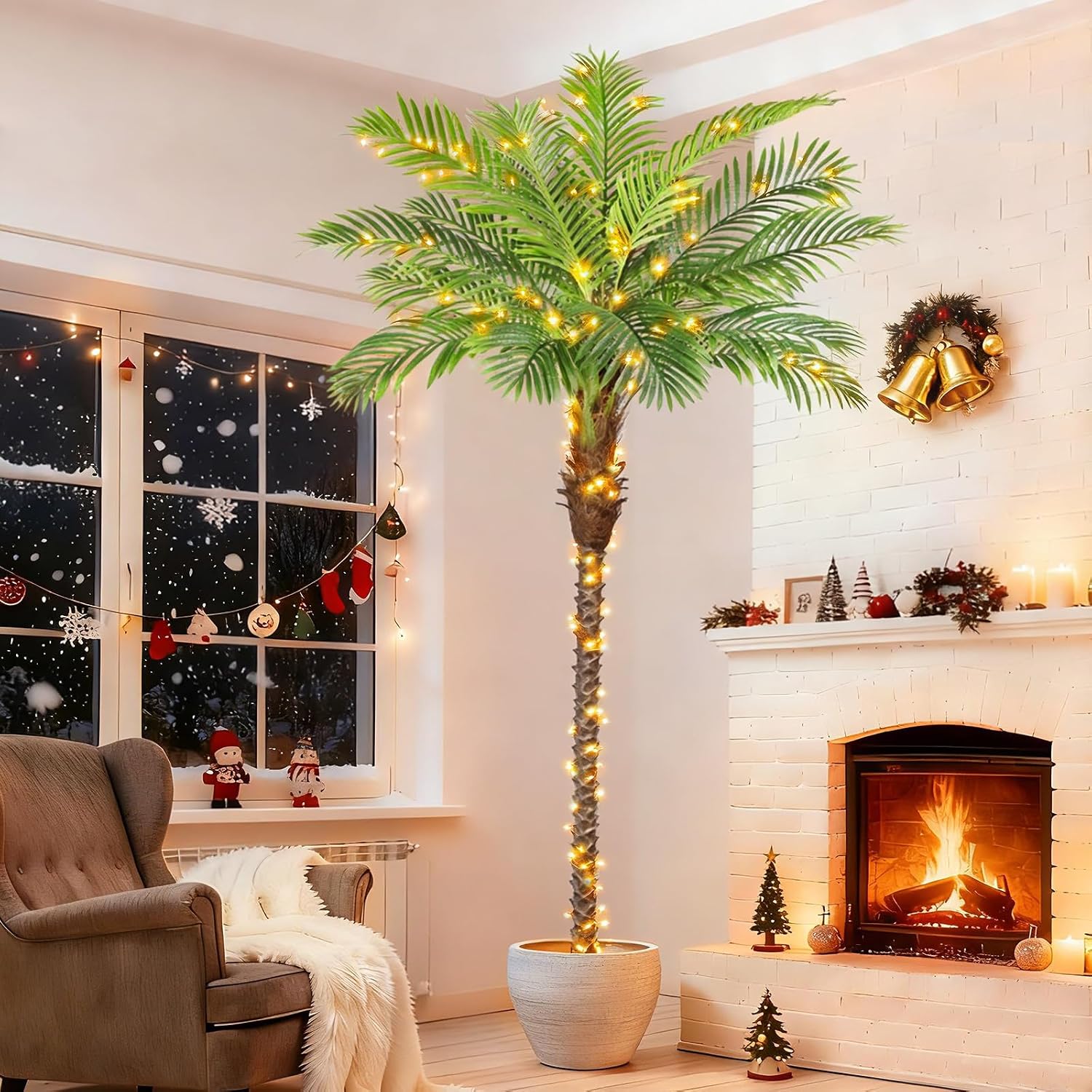 Detalle 1 de Keeplush 8.5ft Artificial Phoenix Palm Trees, Set of 2, Adjustable Fronds