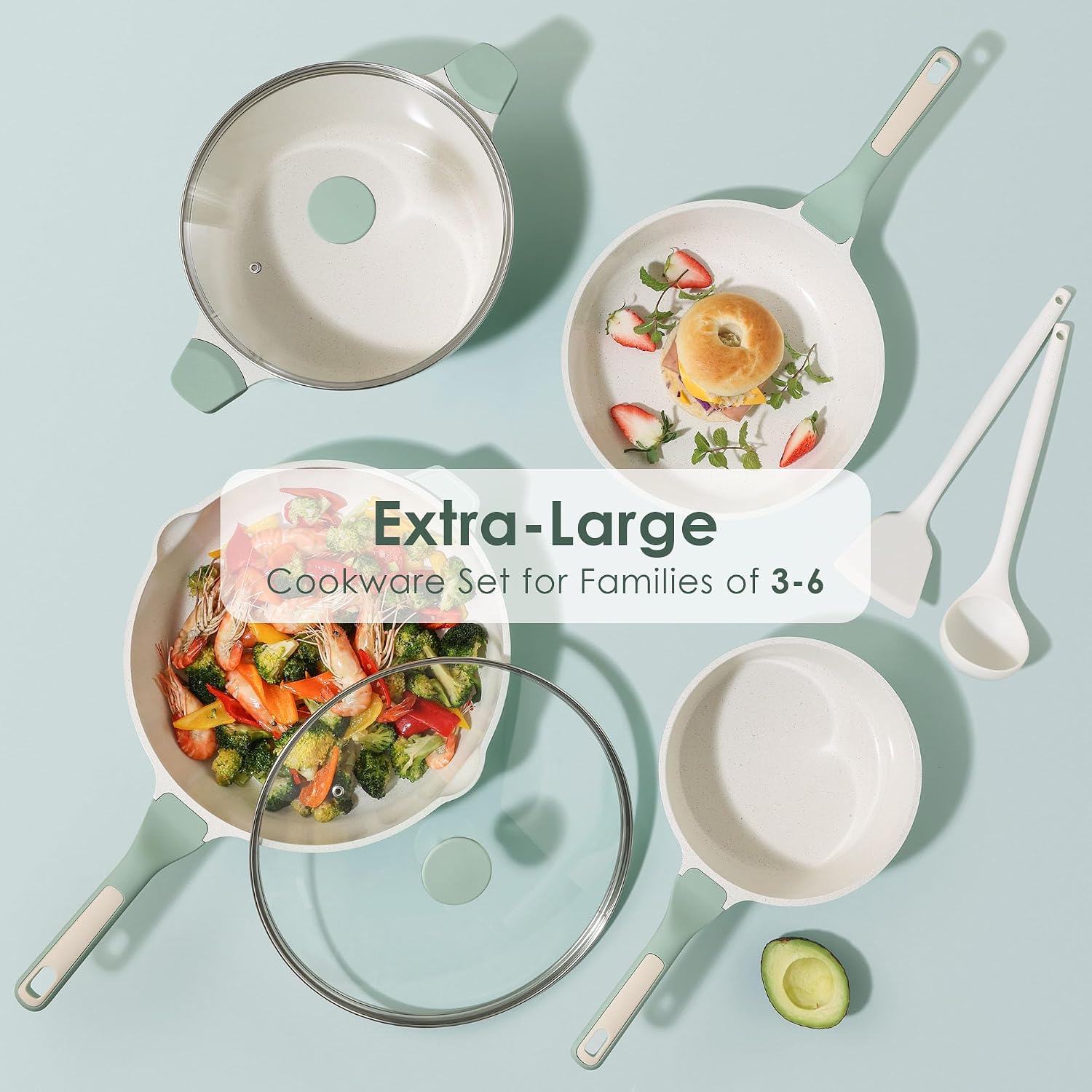 Detalle 2 de SENSARTE SA07 Classic 13-Piece Ceramic Cookware Set, Green