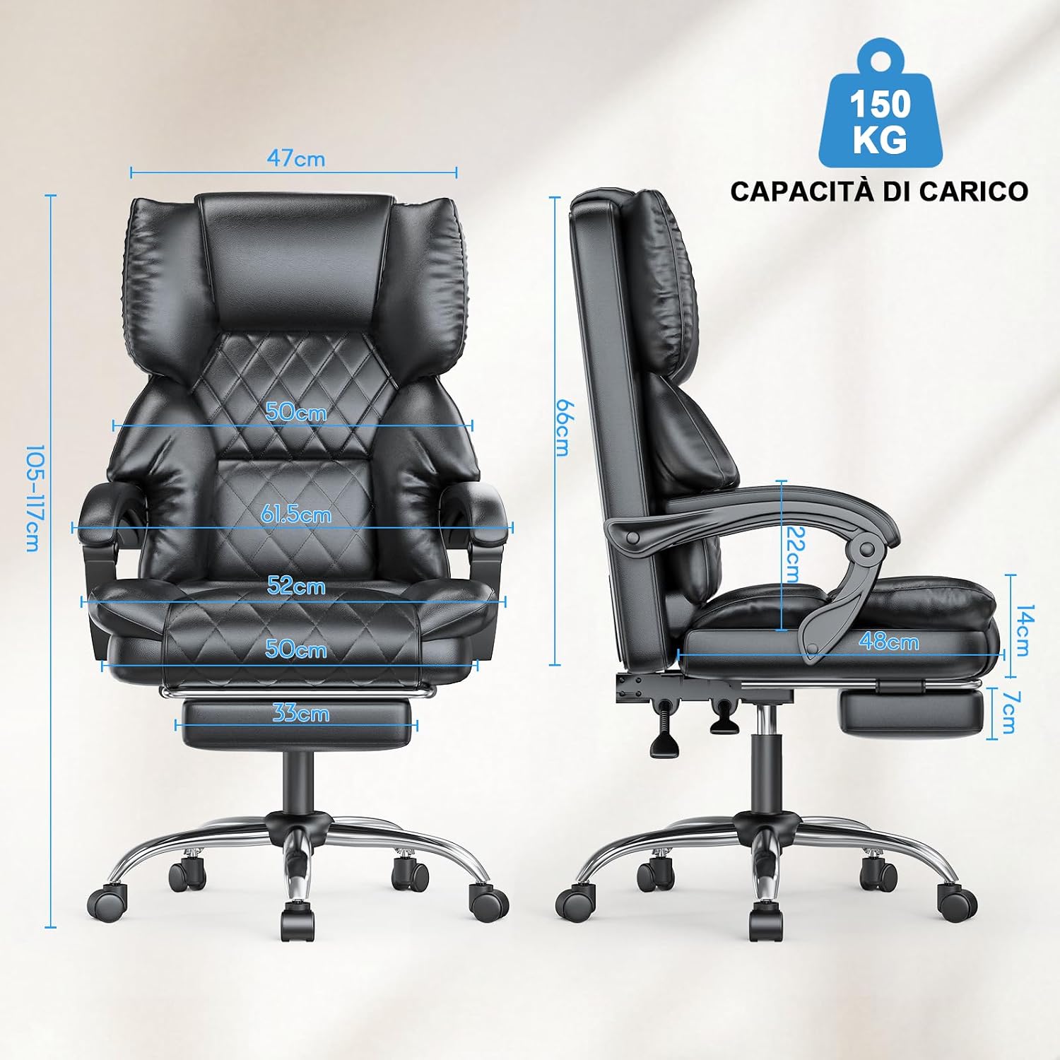 Detalle de naspaluro Sedia da ufficio ergonomica reclinabile con poggiapiedi e schienale alto in PU nera