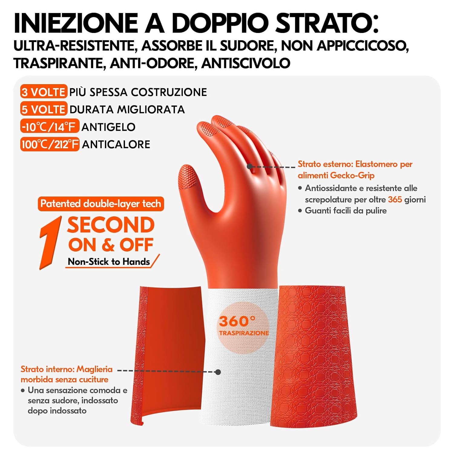 Detalle 2 de VGO Guanti riutilizzabili: protezione chimica EN374 con presa Gecko-Grip, taglia M