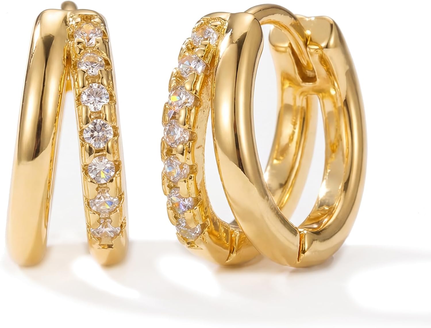 Thumbnail 6 de MUMREUES Ohrringe Gold Creolen 14K vergoldet mit Zirkonia (Huggie-Stecker, hypoallergen, wasserfest)