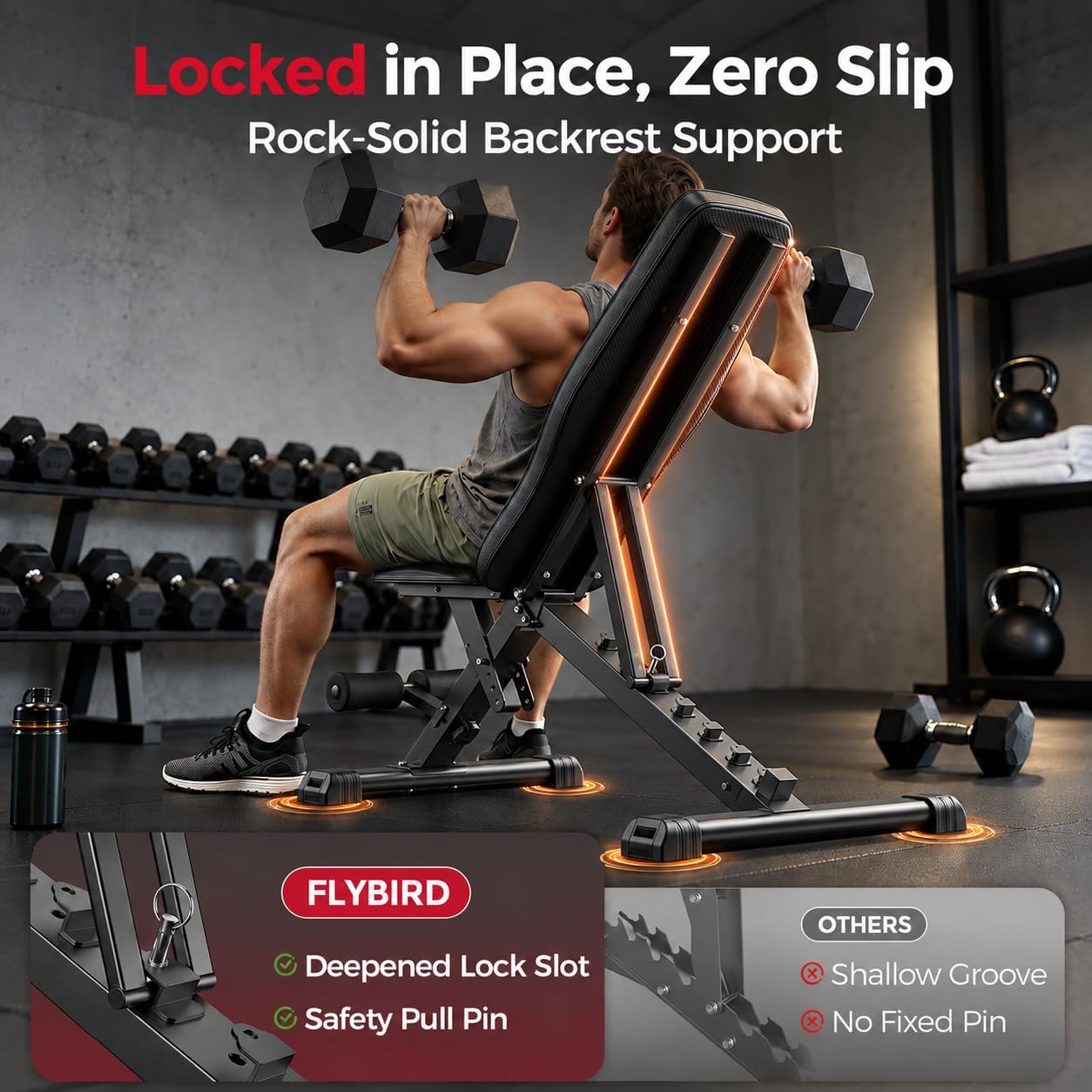 Detalle de FLYBIRD 99 Adjustable Weight Bench, Foldable, 96 Settings, 750-Lb Capacity