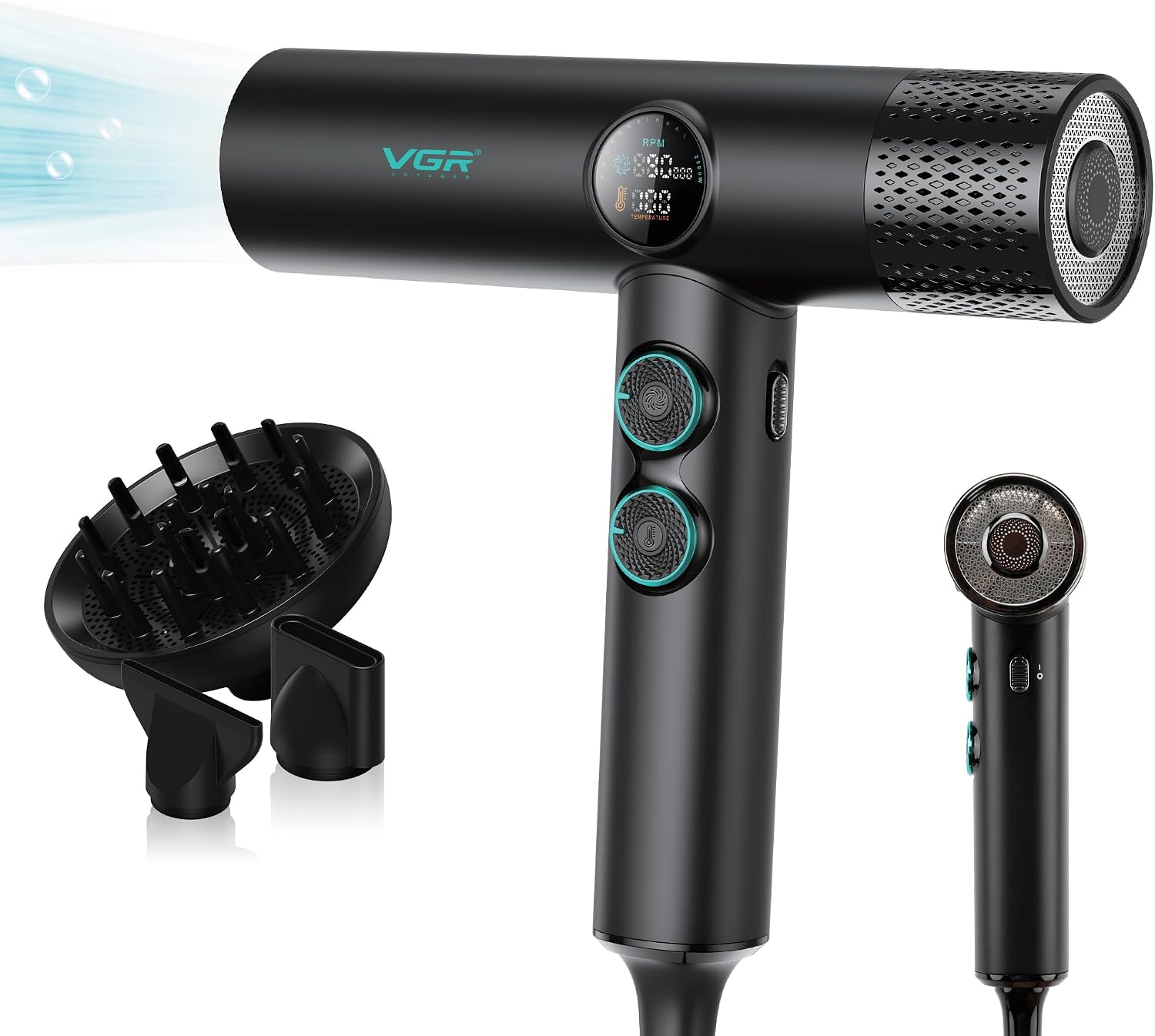 Detalle de VGR Professional Hair Dryer with Diffuser for Curly Hair – 1900W, Brushless Motor, Low Noise
