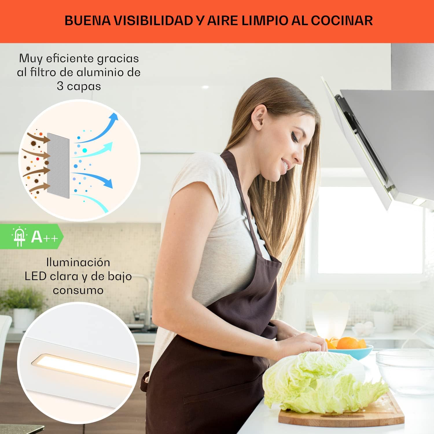 Detalle 2 de Klarstein Campana Extractora 90cm 🔥 Con Wi-Fi y Luces RGB