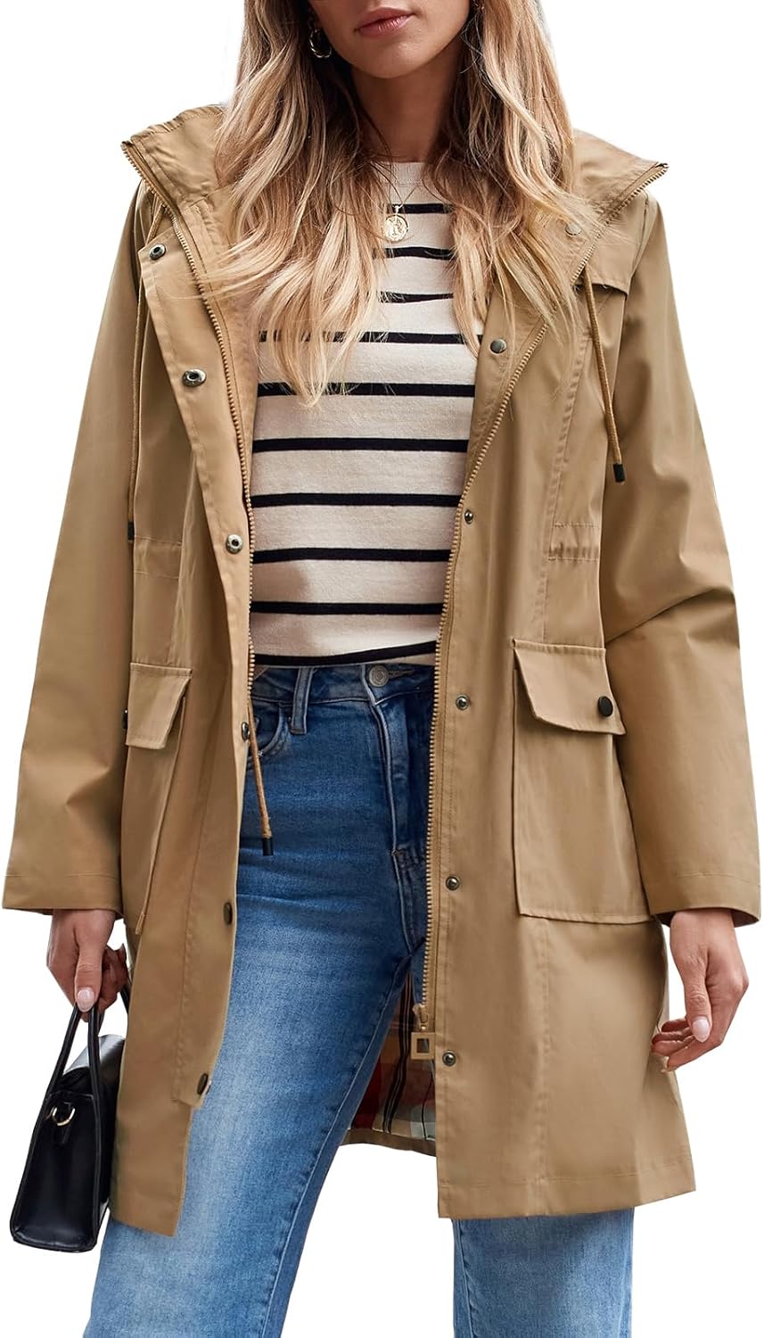 Detalle de SaphiRose Women’s Waterproof Rain Jacket Long Hooded Raincoat Trench Coat