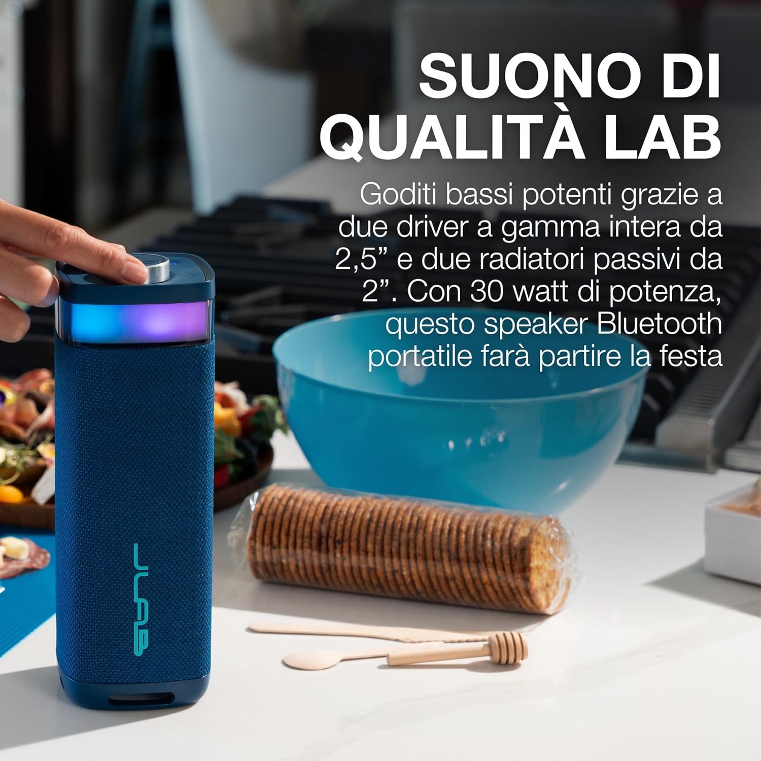 Thumbnail 2 de JLab JBuds Party cassa Bluetooth portatile da 30W con luci RGB e resistenza IP56 (blu navy)