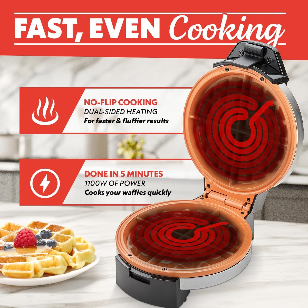 Thumbnail 4 de Gourmia Belgian Waffle Maker Adjustable Browning 🍽