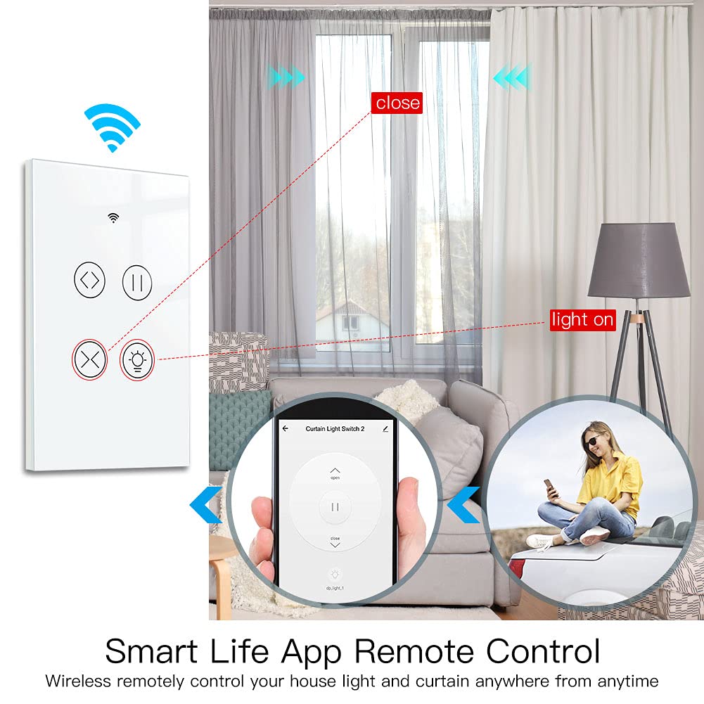 Detalle 1 de MOES Smart Curtain and Light Switch, Glass Panel