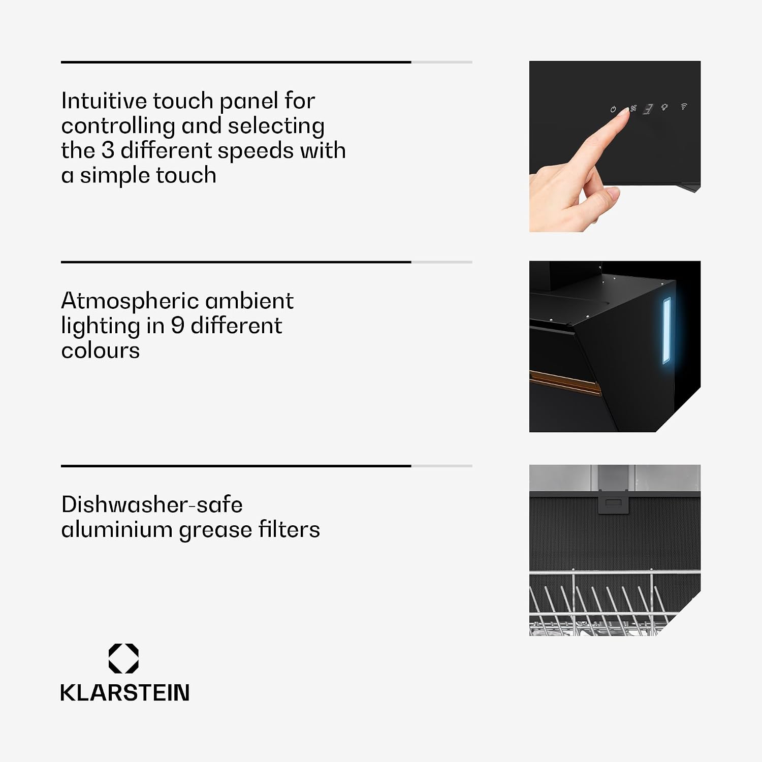 Detalle 2 de Klarstein Alina CGCH3-Alina 3.0-60BK Cooker Hood, 520 m³/h, A++