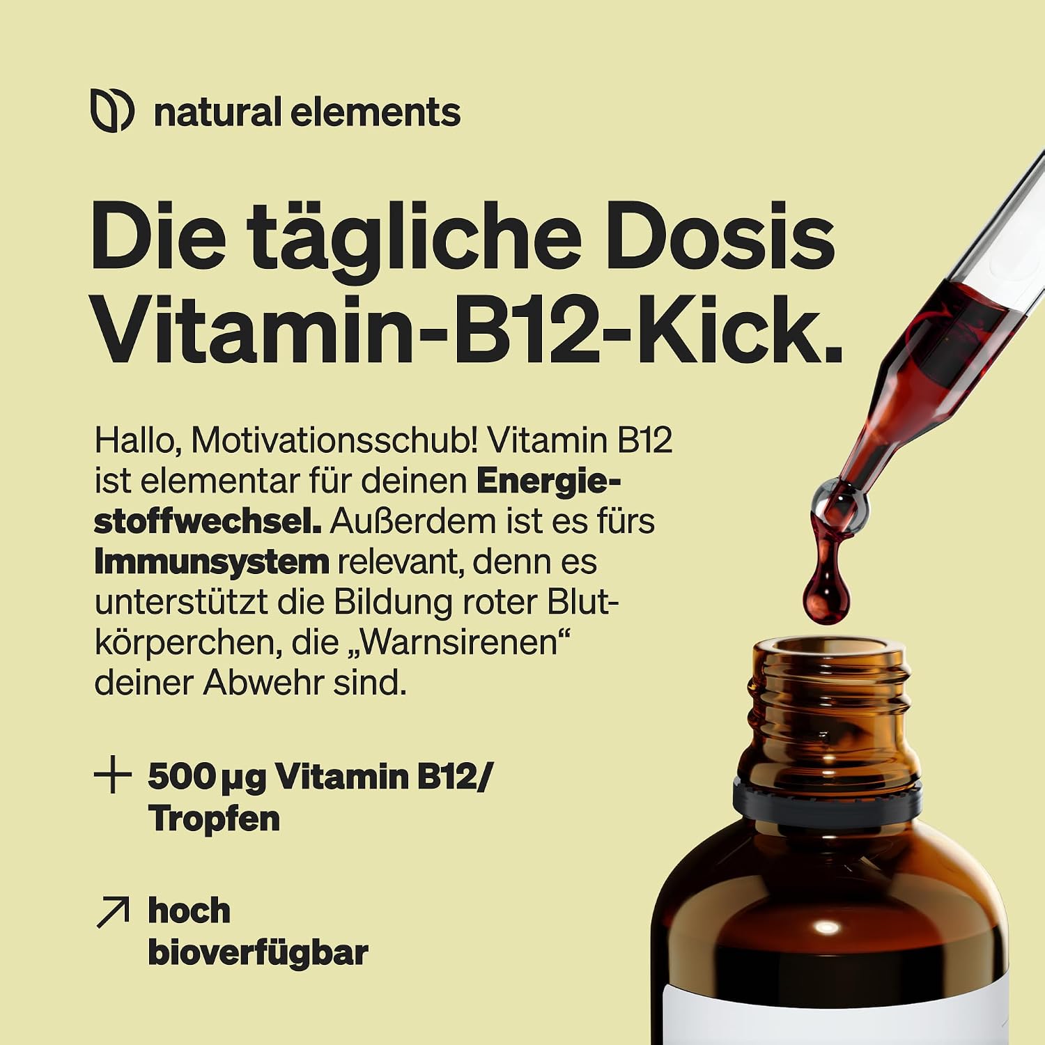Detalle de natural elements Vitamin B12 Tropfen 500 µg — 50 ml 💊