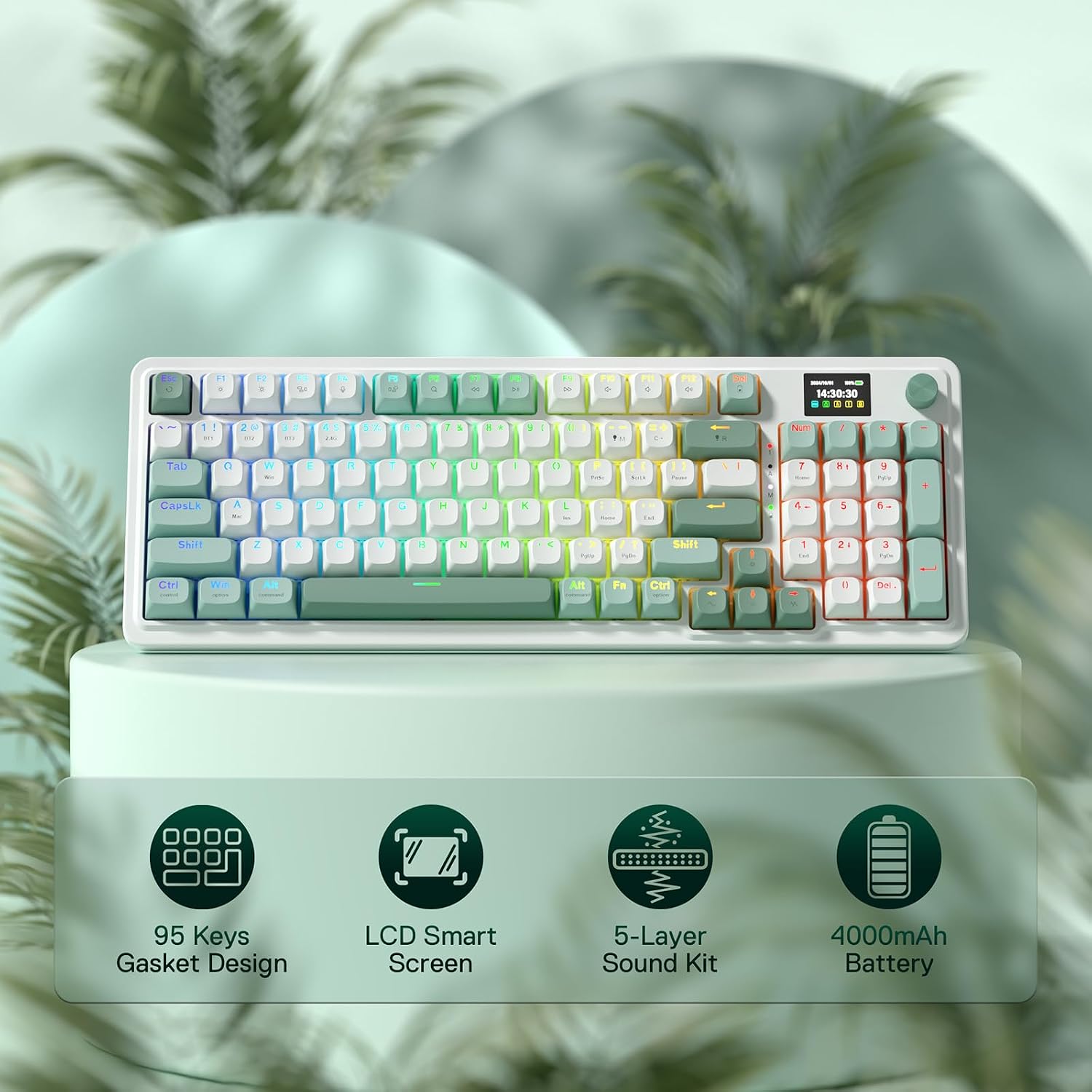 Detalle 2 de Redragon K719 Kabellose Gasket-Gaming-Tastatur mit 95 Tasten, TFT-Display und linearen Mint Mambo Switches