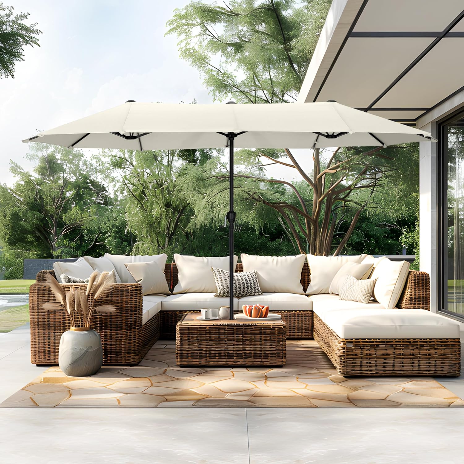 Thumbnail 6 de PHI VILLA Doppio-Sonnenschirm rechteckig groß 380x200 cm mit Kurbel, UV- Schutz und windfest