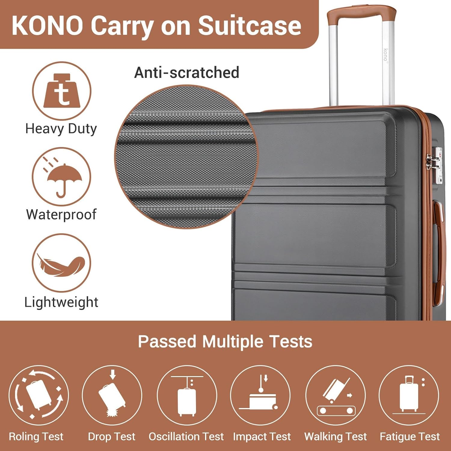 Detalle de Kono Suitcase Lightweight ABS+PC Hard Shell 28" with TSA Lock and 360° Wheels
