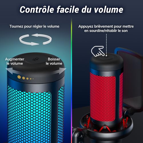 Detalle 1 de TONOR TC310, microphone à condensateur USB RGB avec câble de 200 cm