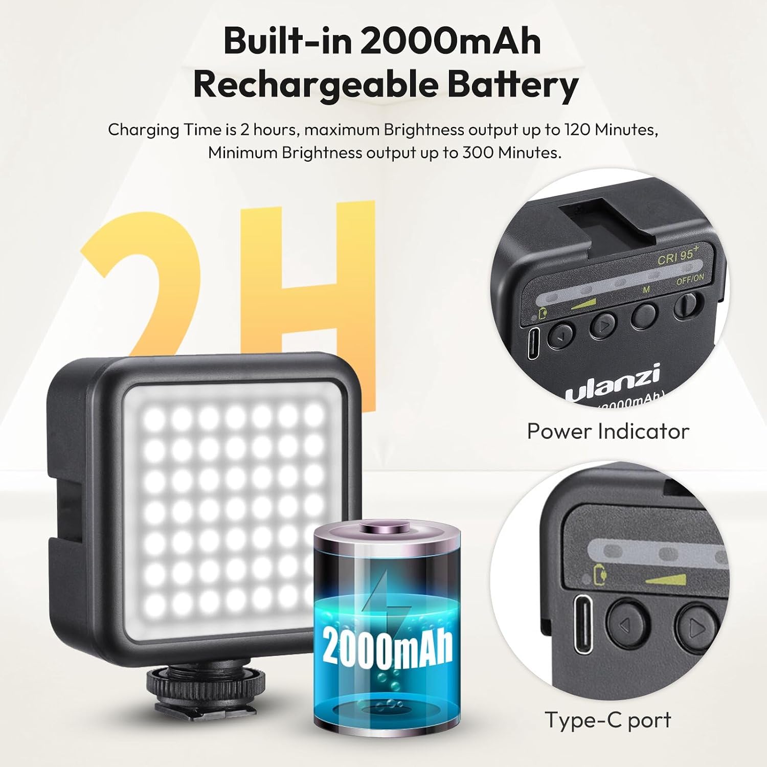 Thumbnail 6 de ULANZI VL49 On-Camera LED Fill Light, 5500K, CRI 95+, USB-C