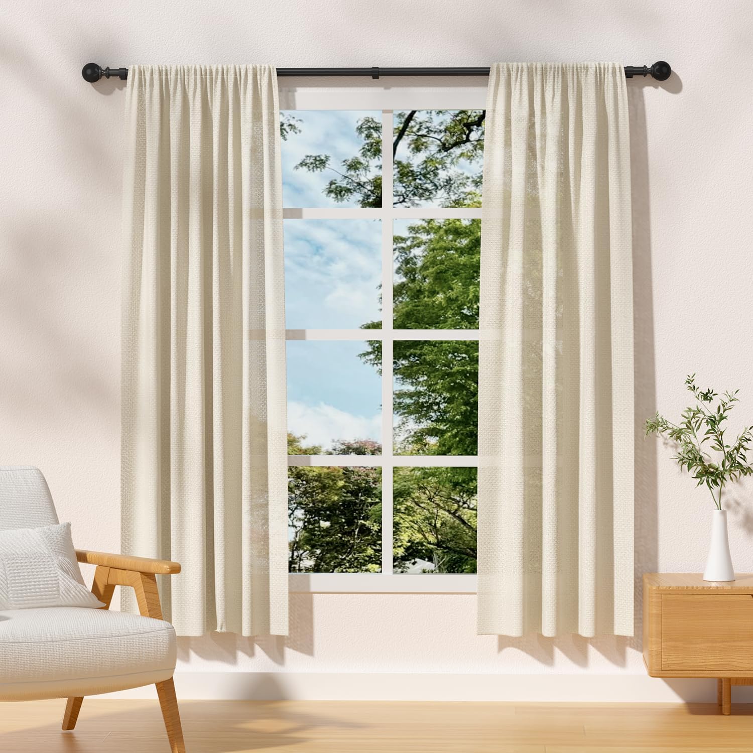 Detalle de JOSYRY Long Curtain Rod, 1-Inch Metal Pole for Wide Windows, Black