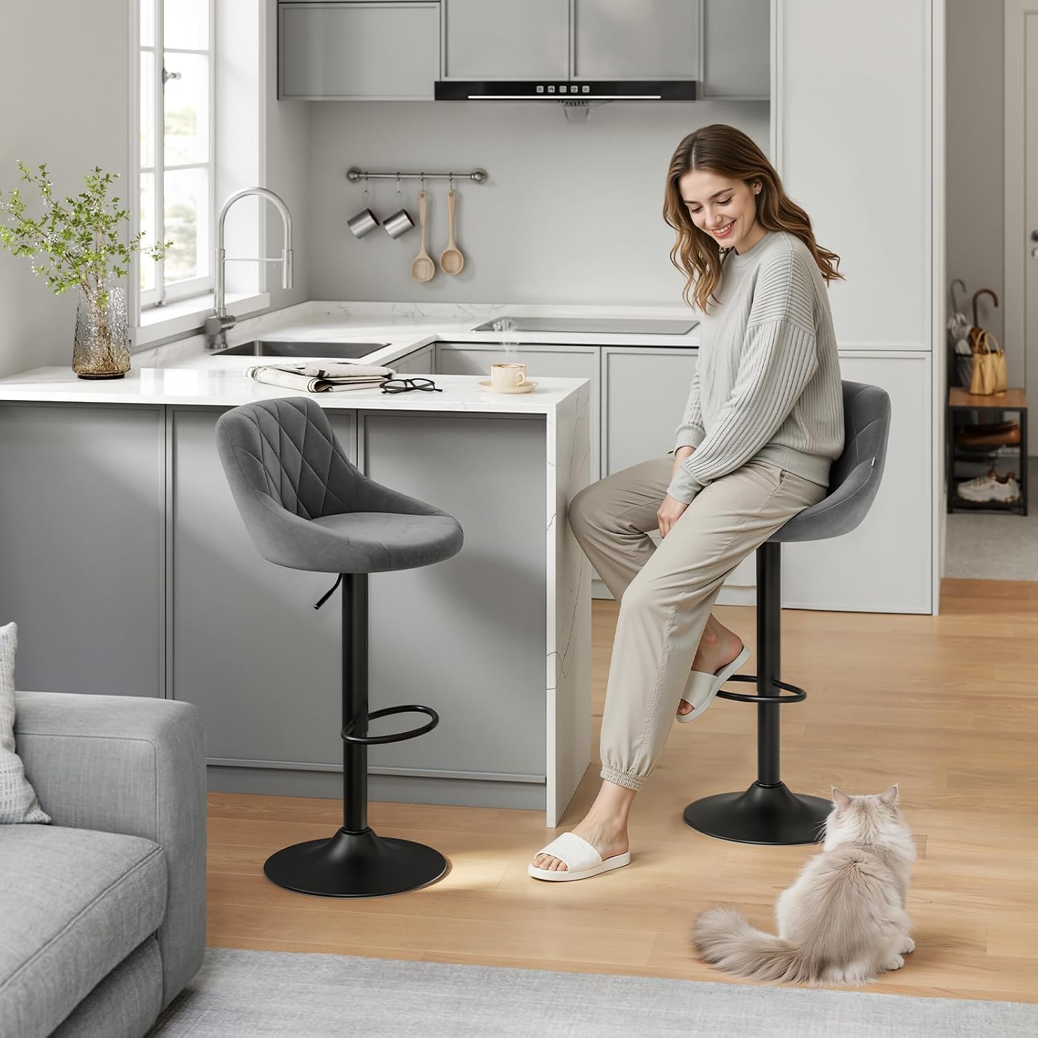 Detalle 2 de WOLTU Barhocker 2er Set mit Lehne