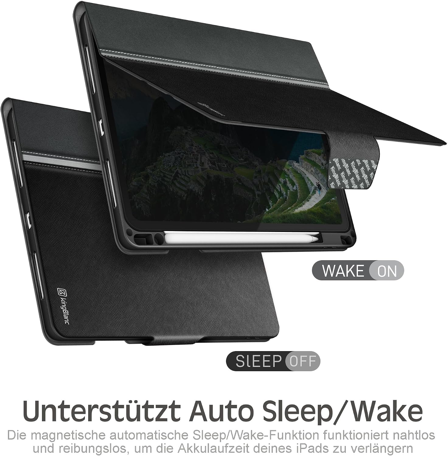 Thumbnail 6 de KingBlanc Schutzhülle für iPad Air 11" mit Stifthalter – veganes Saffiano-Leder, Auto Sleep/Wake, Schwarz