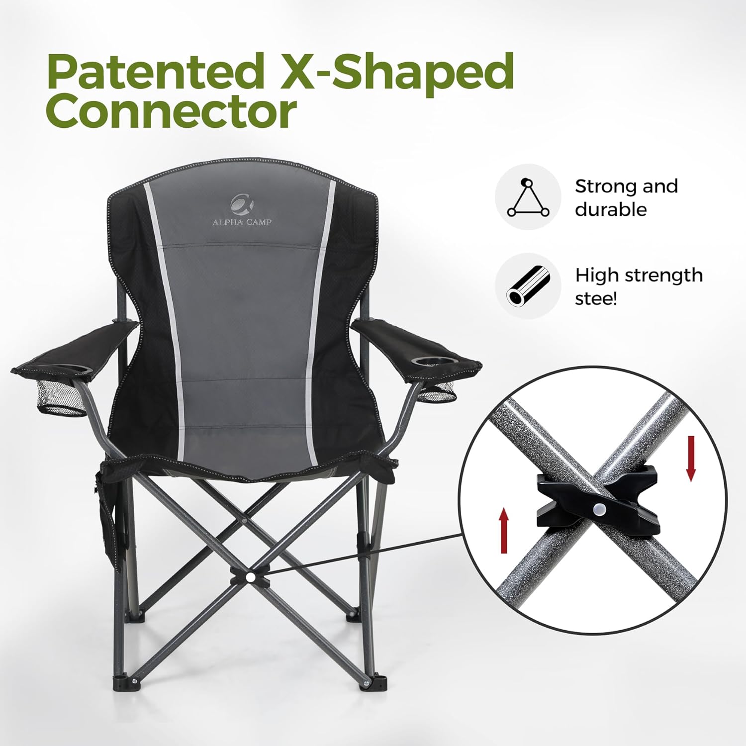 Thumbnail 3 de ALPHA CAMP Camping Chair for Adults: High-Back, Heavy-Duty Folding Chair with Cup Holder and Side Pockets