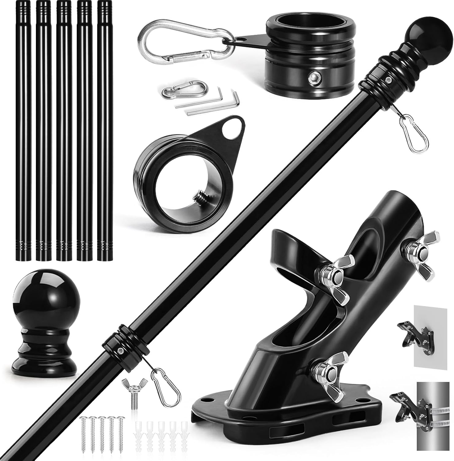 Detalle de Anovo FP001 6-Foot Stainless Steel Flagpole Kit with 360° Rotating Rings
