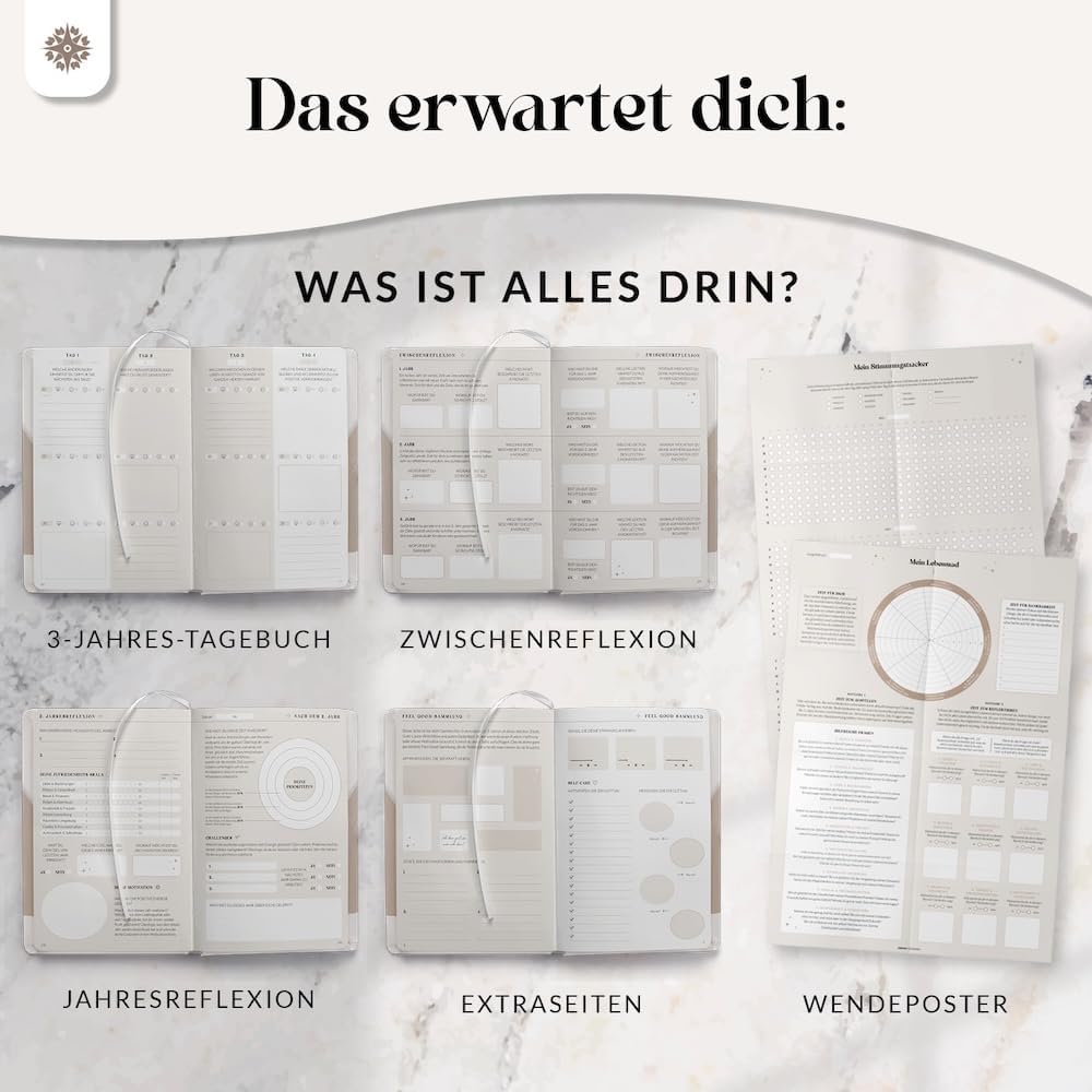 Detalle 2 de Lebenskompass® 3 Jahres Tagebuch für Erwachsene – Sahara Edition, DIN A5 Hardcover