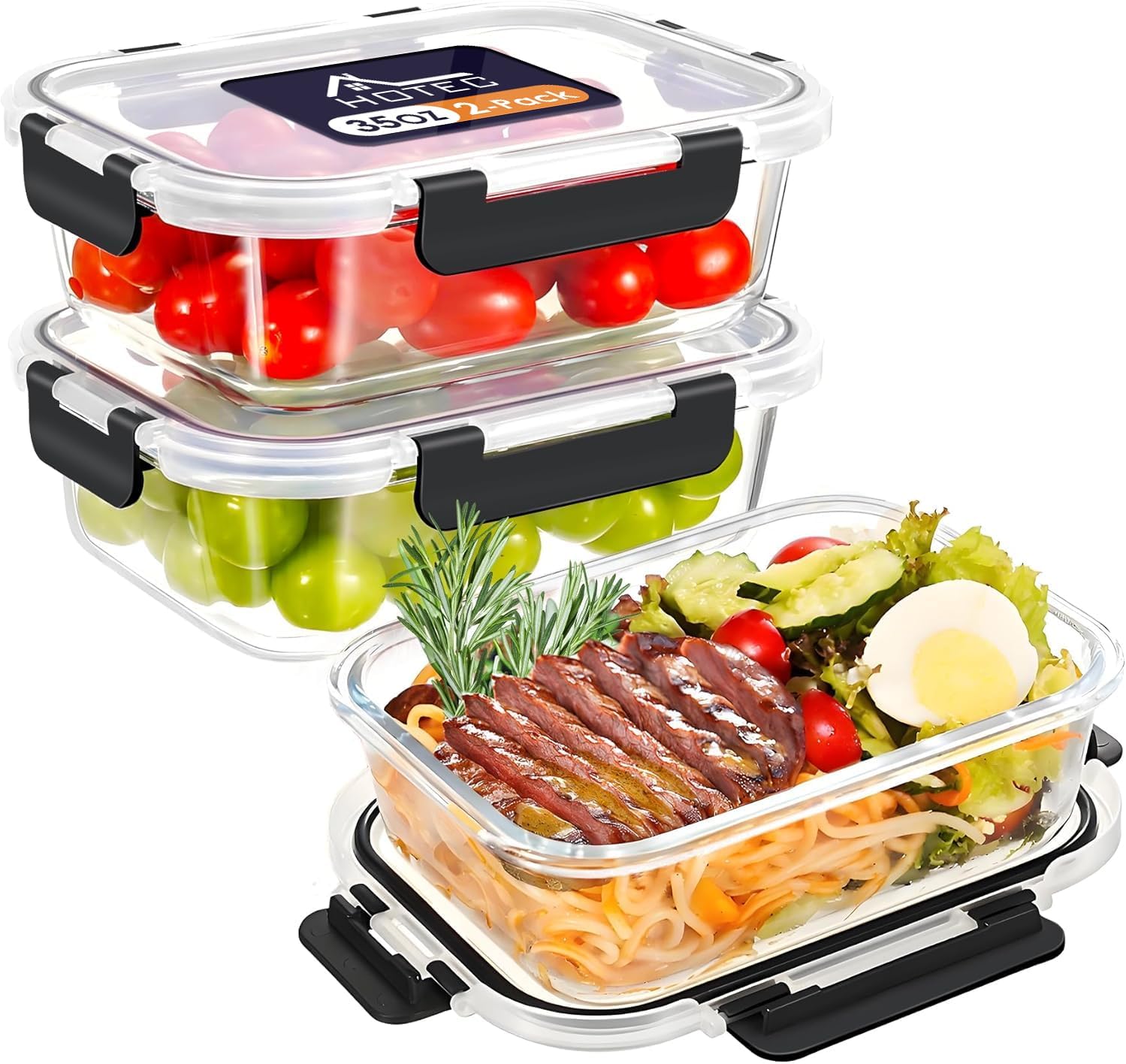 Thumbnail 6 de Hotec 35OZ Airtight Glass Food Storage Containers (4-Pack) — Microwave, Oven, Freezer & Dishwasher Safe