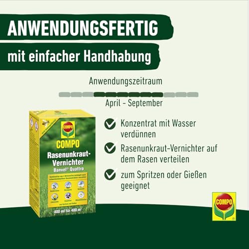 Detalle de COMPO Rasenunkraut-Vernichter Banvel Quattro – Konzentrat 400 ml (400 m²)