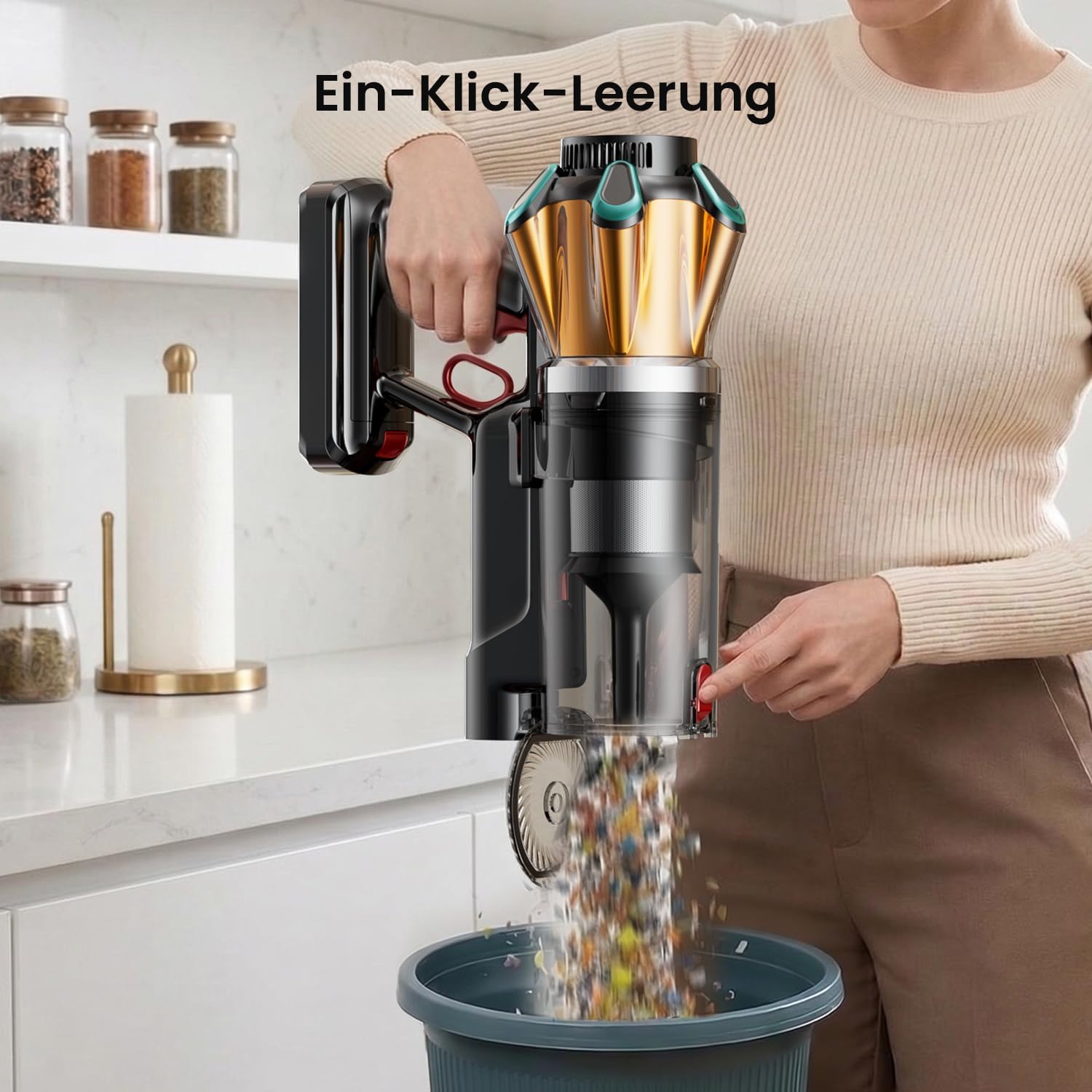 Detalle de FDUXUD Akku Staubsauger Kabellos 600W – 50kPa, 70 Min Laufzeit, Anti-Tangle-Bürste, OLED Display, Wandladestation