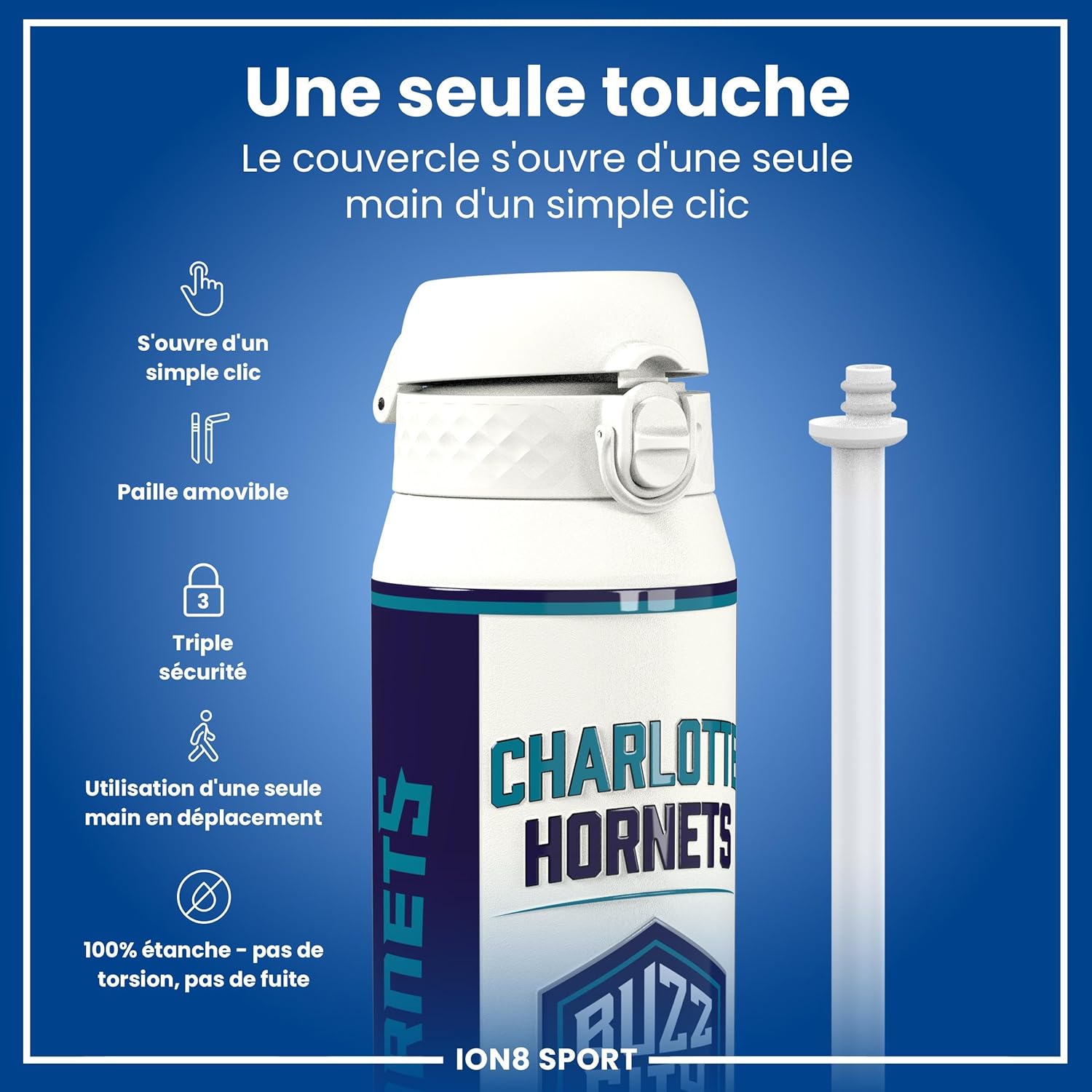 Thumbnail 2 de Ion8 NBA Charlotte Hornets – Gourde Thermique 750 ml avec Paille Amovible