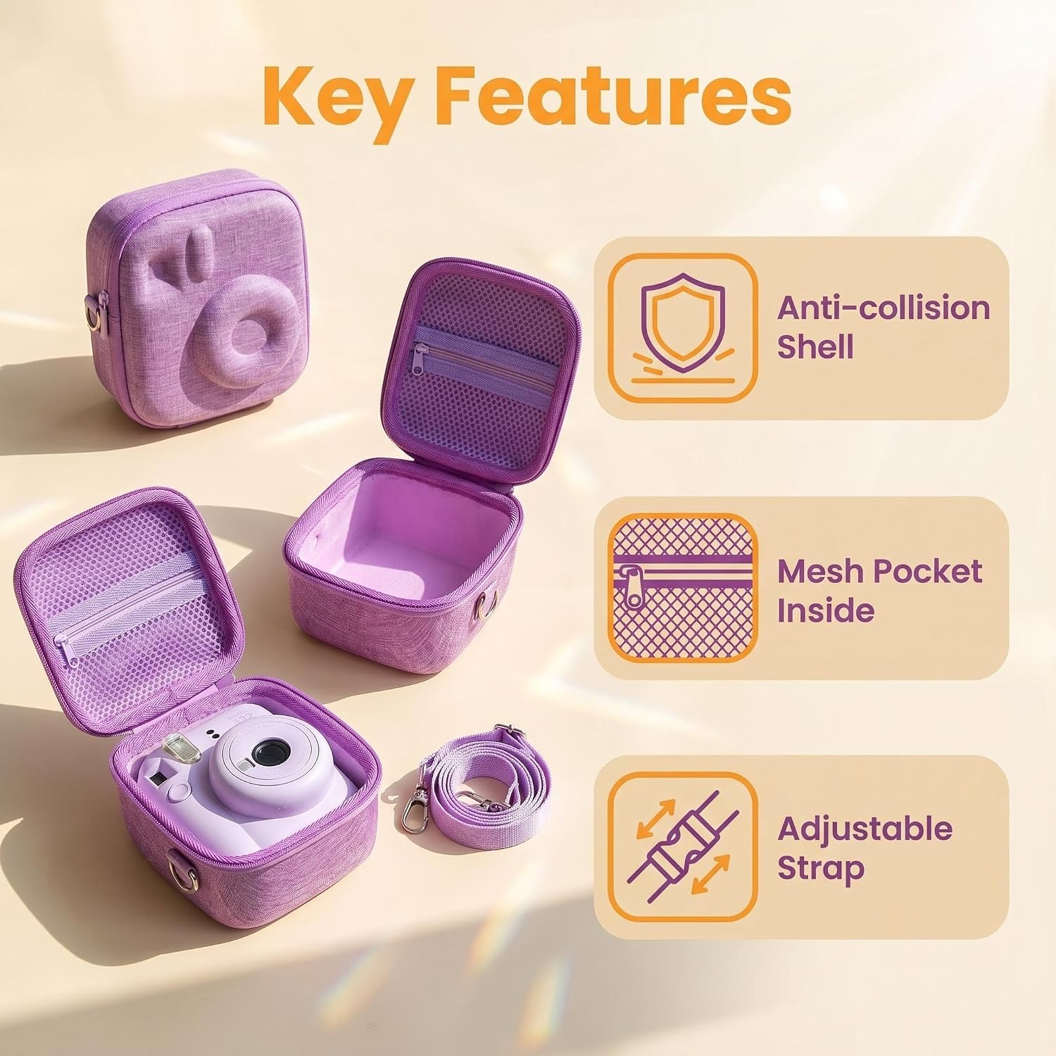 Detalle de XANAD Mini Camera Case for Fujifilm Instax Mini (13/12/11/40/41/EVO) in Purple