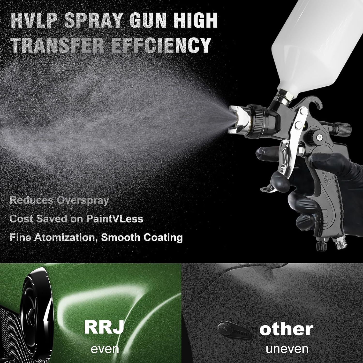 Detalle 2 de HVLP Spray Gun Paint Sprayer Kit with 3 Nozzles (1.4/1.7/2.0mm) and Pressure Gauge, 600ML Cup
