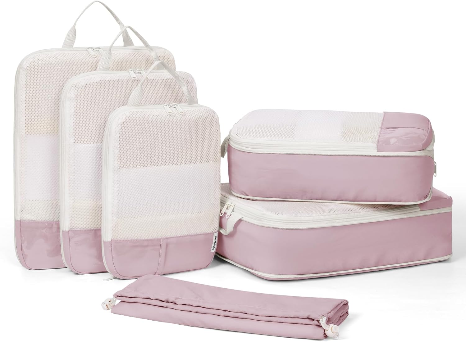 Detalle de Narwey 6‑teilige Packing Cubes Kofferorganizer Set – Kompression und Ordnung für Reise und Alltag (Rosa)
