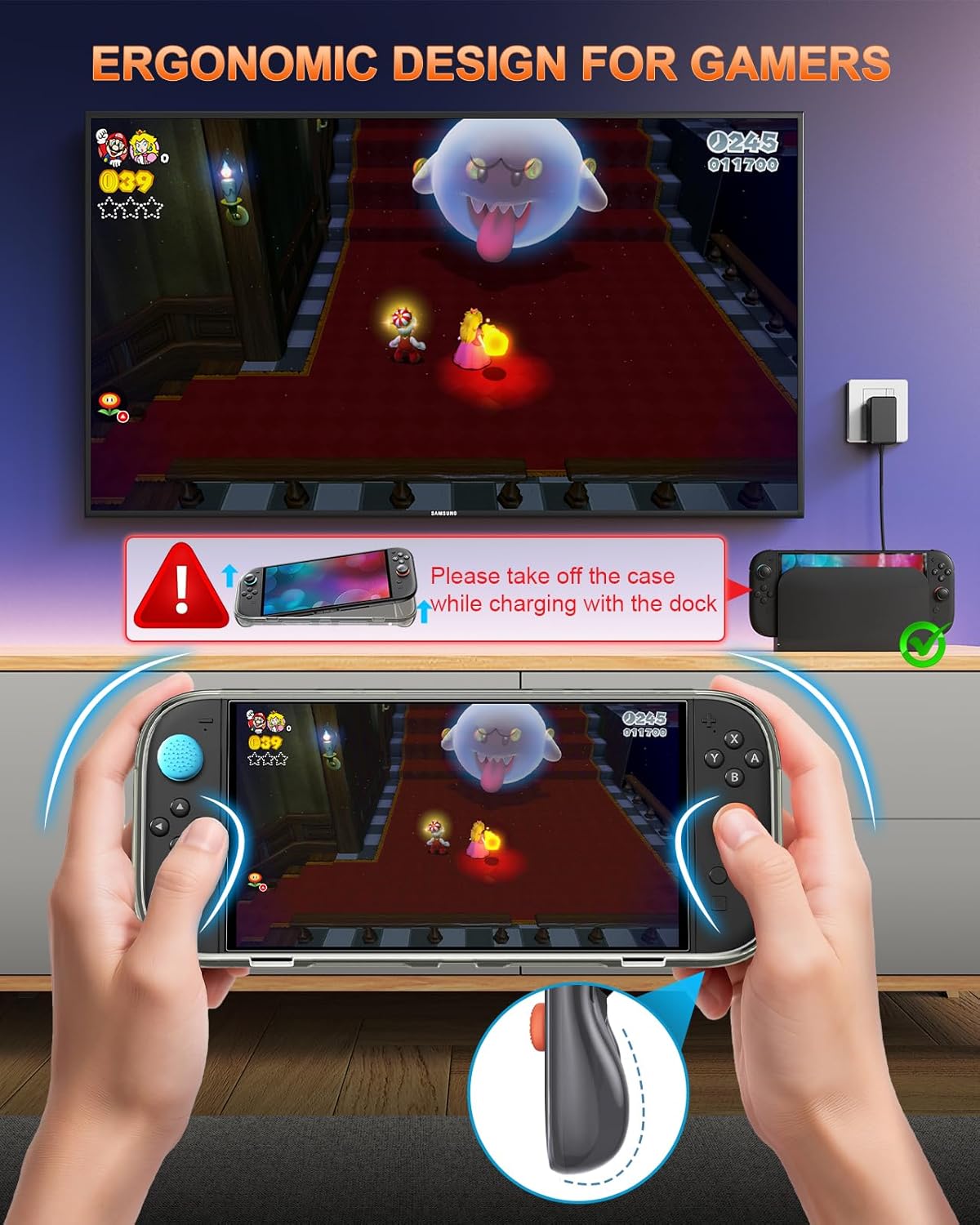 Thumbnail 1 de Soft TPU Case for Nintendo Switch 2 (2025) with 2 Screen Protectors & Thumb Grips (Clear Black)