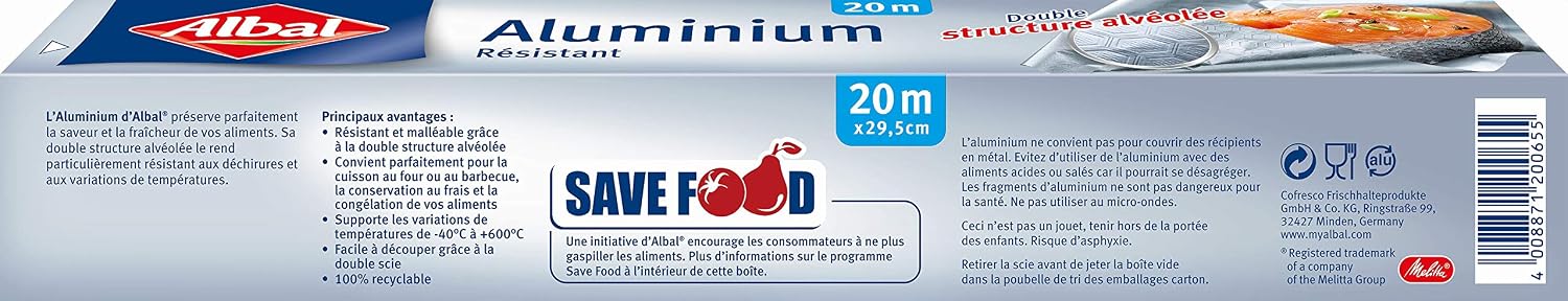 Detalle 2 de Albal folia aluminiowa 20 m, 29 cm, podwójna struktura plastra miodu